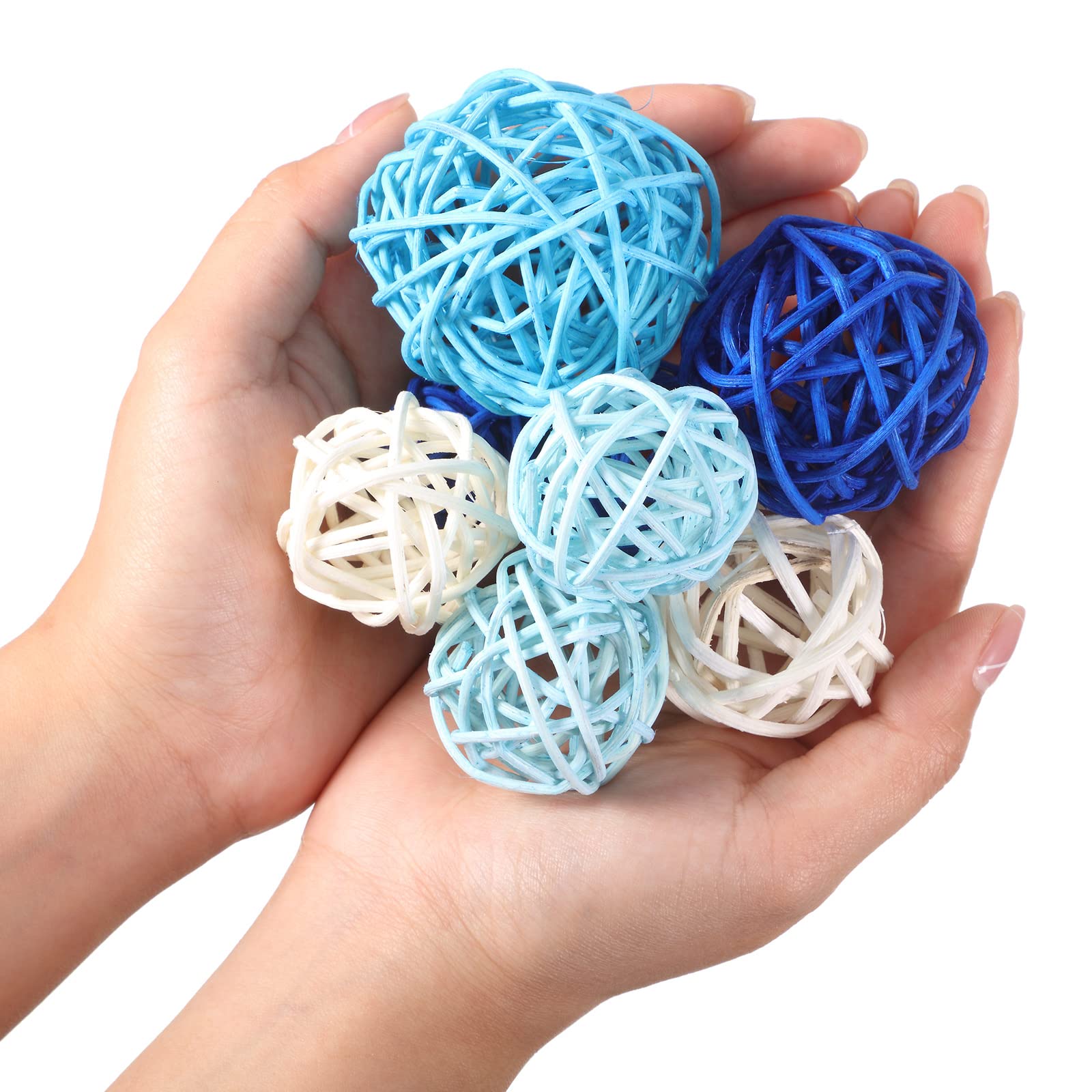 72 Pcs Wicker Rattan Balls for Vase Fillers, Centerpieces, and Home Decor - 4 Sizes (Sky Blue, White, Blue, Light Blue, Dark Blue) - Perfect for Spring & Summer Crafts, Wedding Decor, and DIY Projects