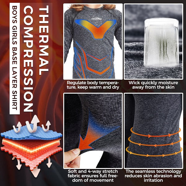 COOLOMG Youth Seamless Base Layer Underwear Set - Thermal Shirt & Pants for Kids - CH005 | Perfect for Winter Sports, Outdoor Activities & Cold Weather Comfort