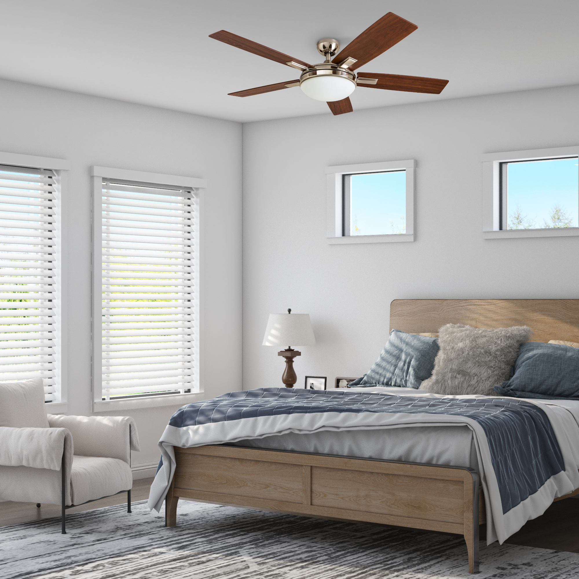 52 Inch Brushed Nickel Ceiling Fan with Remote Control - Modern Cooling for Living Room, Bedroom, and Office Spaces