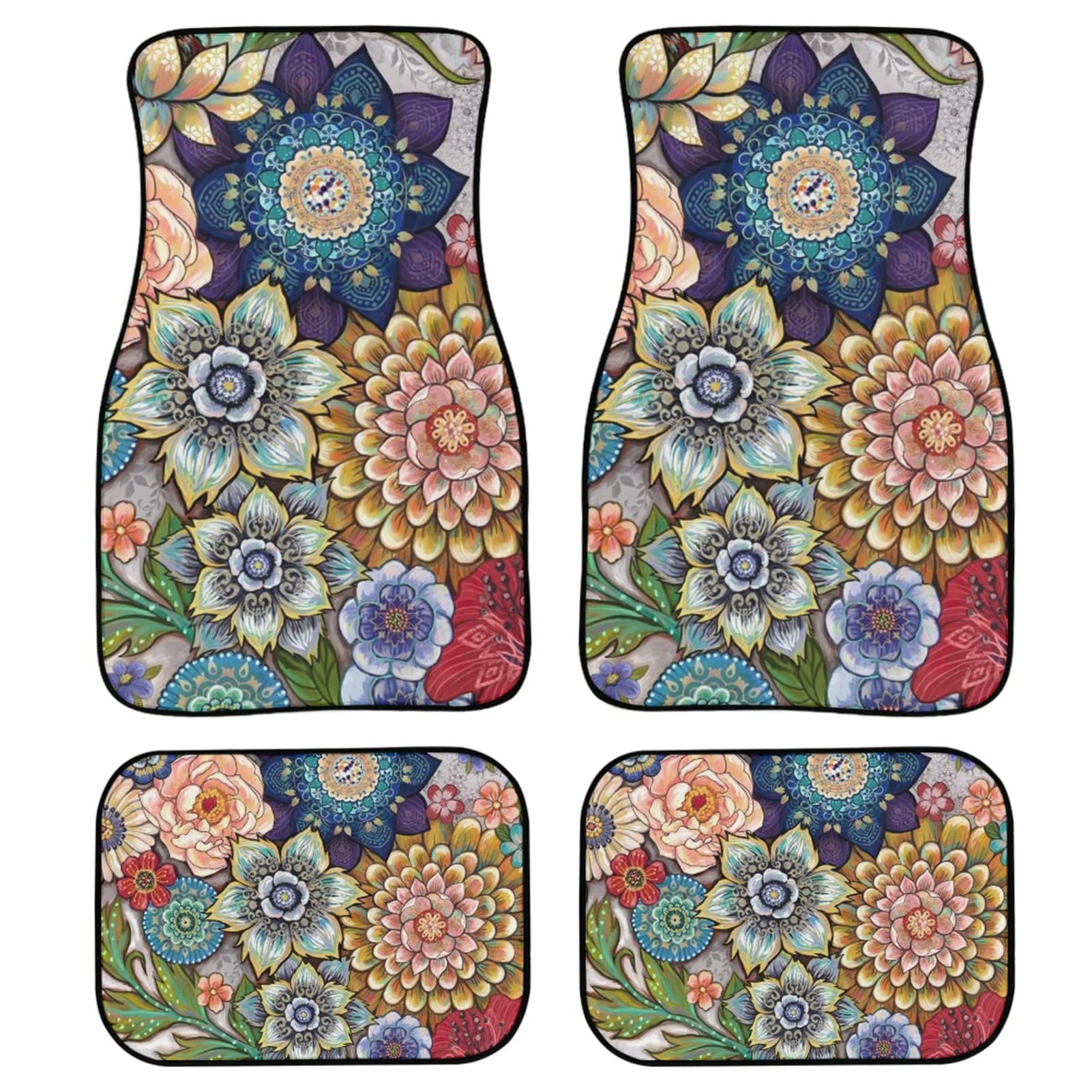 YSTARDREAM Bright Flower Rubber Car Floor Mats - All Weather Protection for SUV, Truck & Van - Universal Fit Auto Accessories for Women & Men - Perfect for Daily Commute, Road Trips & Outdoor Adventures