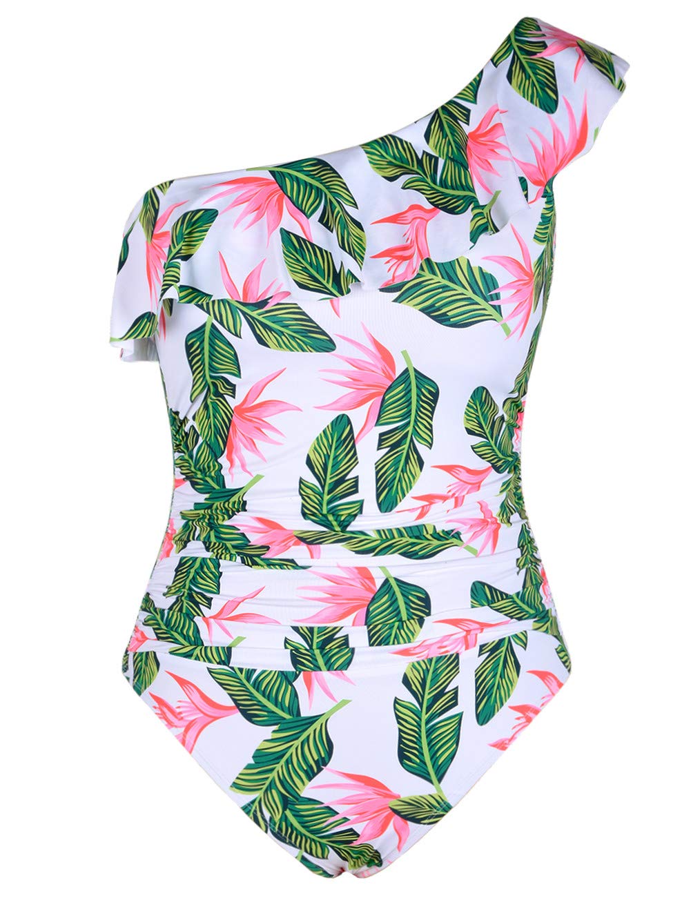 Hilor Women's One Shoulder Asymmetric Ruffle Monokini Swimwear - Sexy One Piece Bathing Suit for Beach, Pool & Summer Vacations