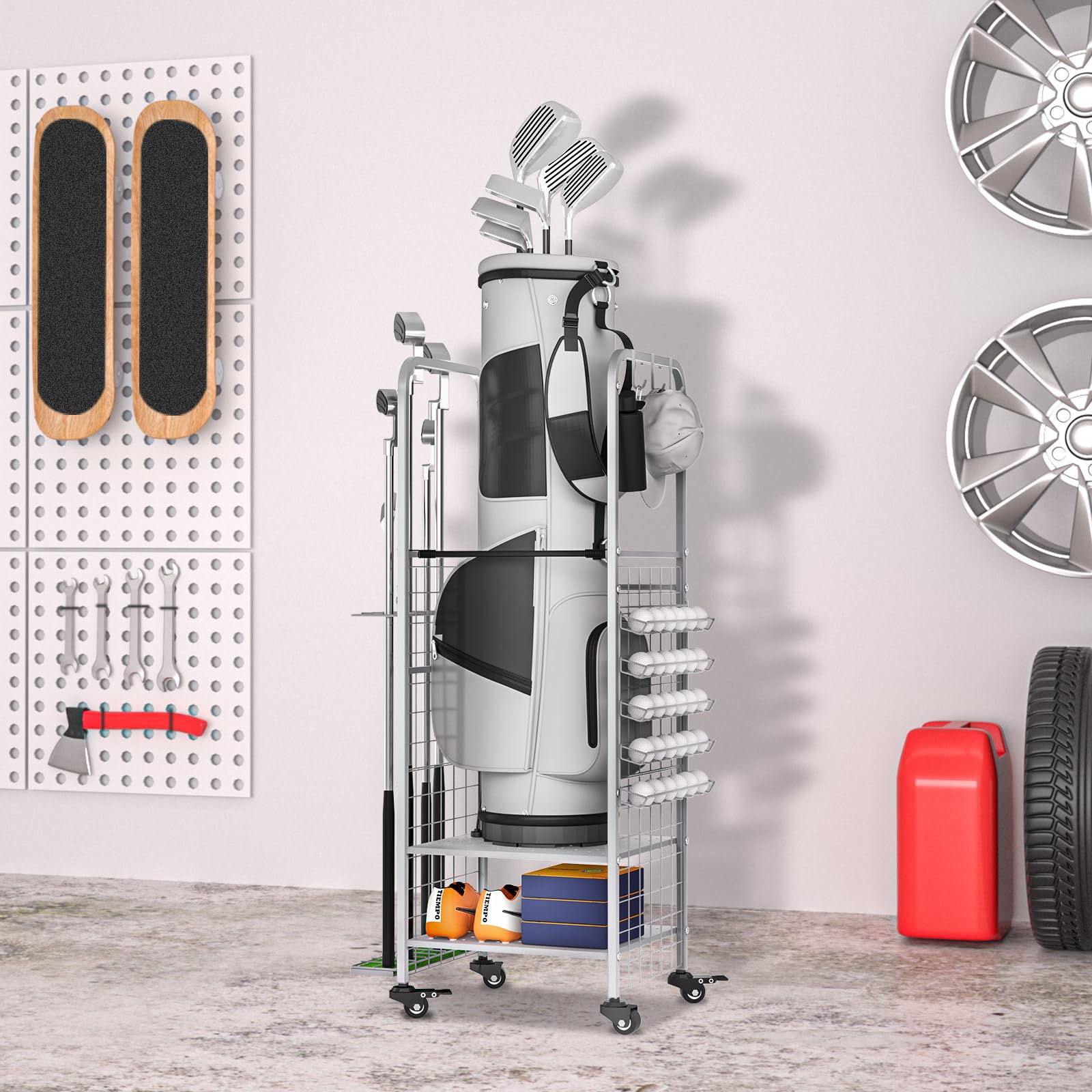 Premium Golf Bag Storage Organizer - Heavy Duty Golf Club Rack & Equipment Holder for Garage, Shed, Basement | Space Saving Golf Gear Solution for Home & Club Storage | Perfect for Golf Enthusiasts & Professional Players