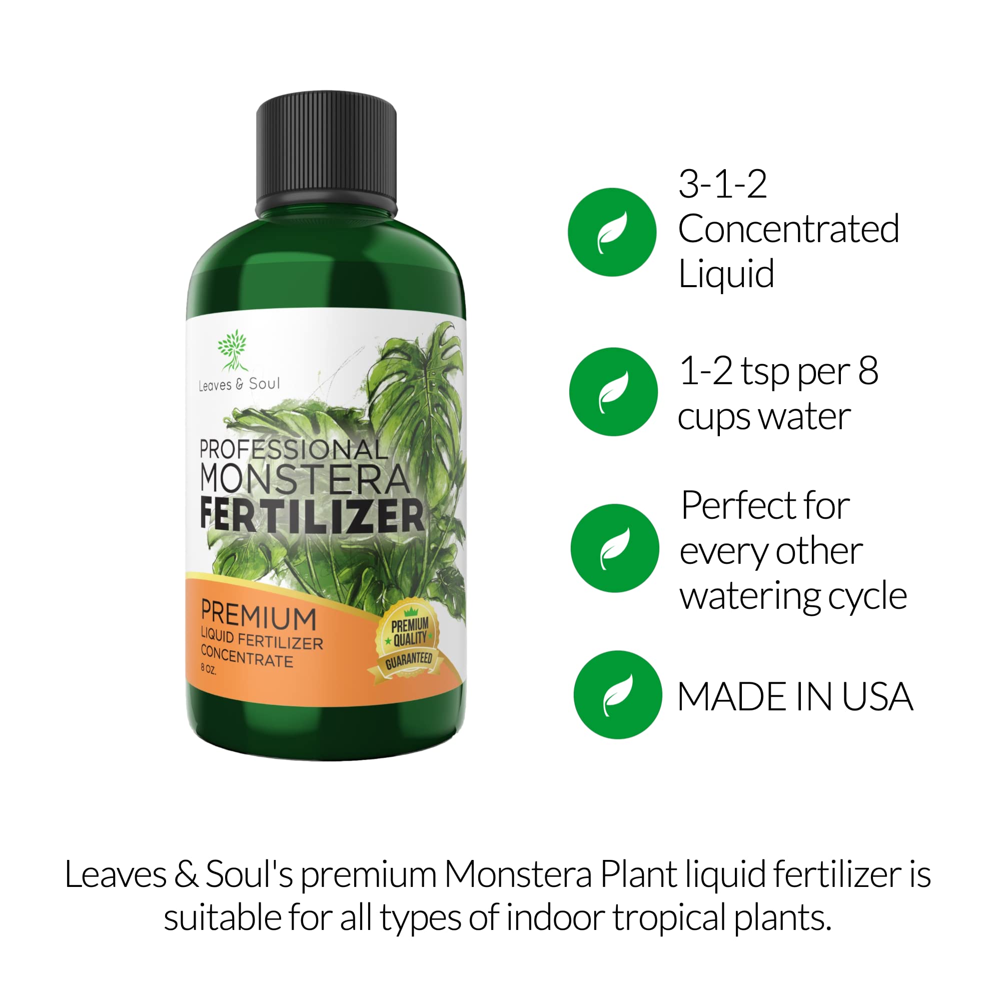 Professional Monstera Plant Fertilizer 3-1-2 NPK Concentrate for Indoor Plants & Flowers | Multi-Purpose Liquid Plant Food for Houseplants | 8 oz Gardening Supplies for Lush Foliage Growth – Perfect for Monstera Deliciosa, Pothos & Philodendron Care