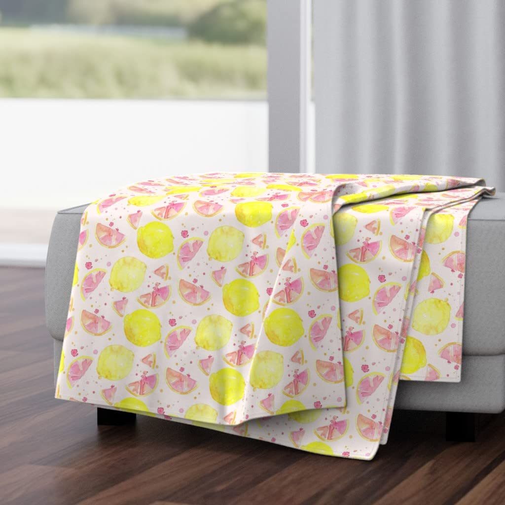 Soft Plush Minky Throw Blanket 50x70 Inches - Pink Lemonade Citrus Fruit Watercolor Design | Cozy Couch Blanket for Living Room, Bed & Gift