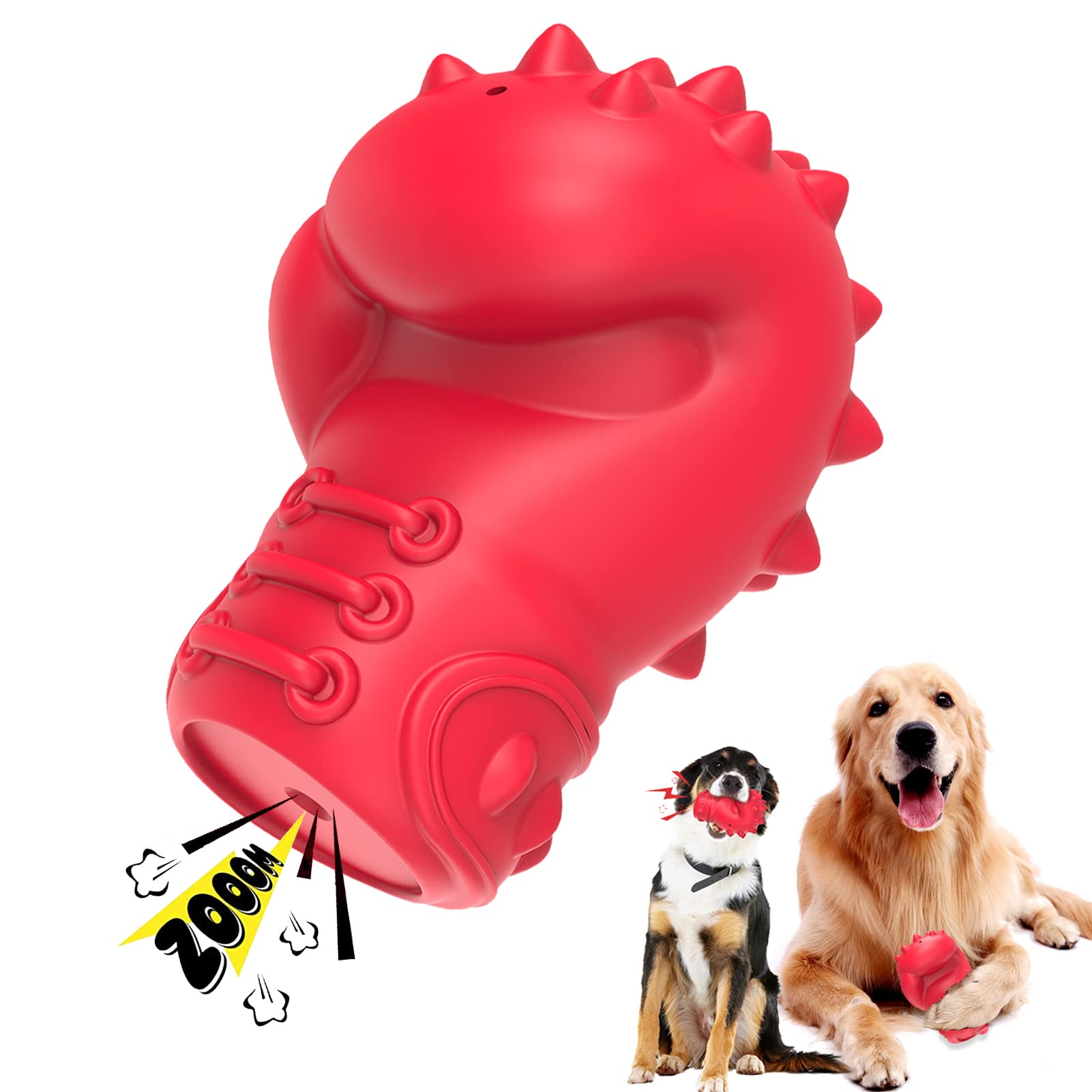 Indestructible Dog Chew Toys for Aggressive Chewers - Durable Teething Toys for Medium & Large Dogs, Squeaky Anxiety Relief & Teeth Cleaning Chew Toy (Red) - Perfect for Puppy Training, Boredom Relief, and Dental Health
