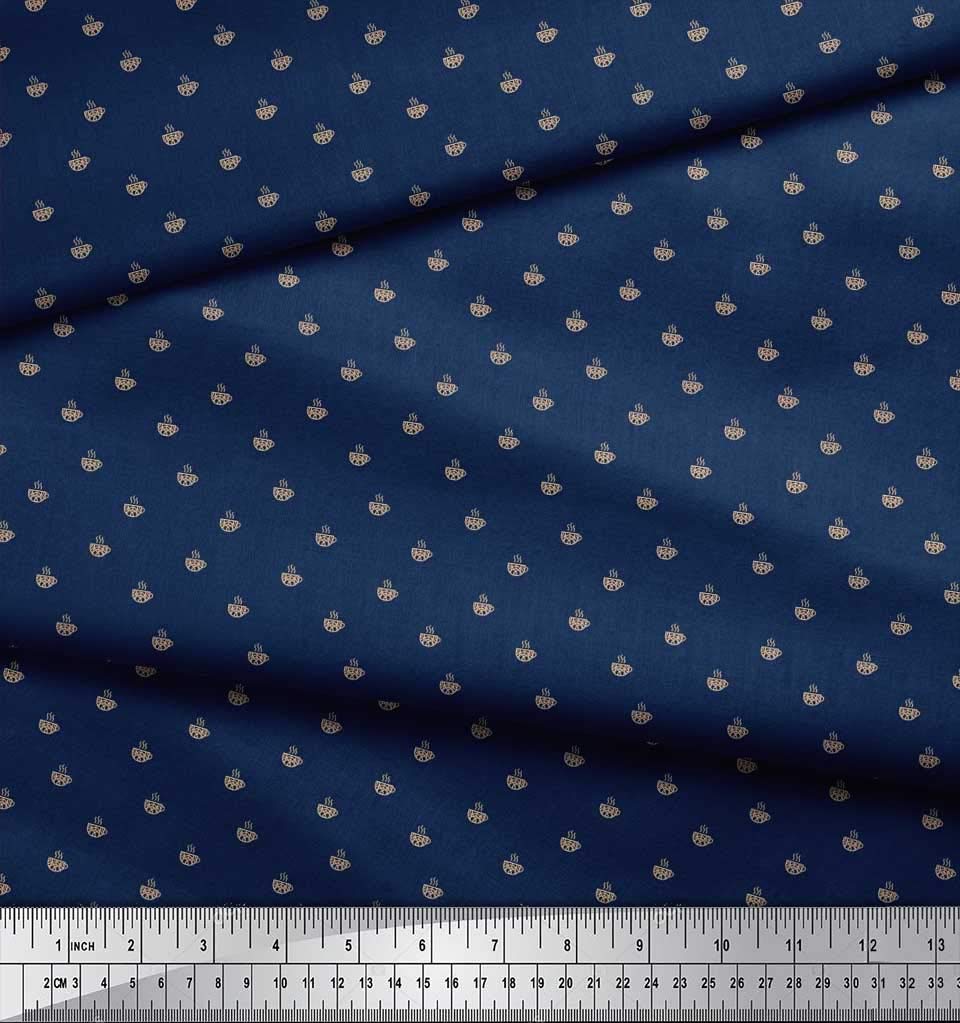 Soimoi Blue Georgette Viscose Fabric by The Yard - 42 Inch Wide - Tea Cup Printed Shirting Material for Dresses, Curtains & DIY Crafts - Perfect for Tea Party Decor, Summer Apparel & Home Sewing Projects