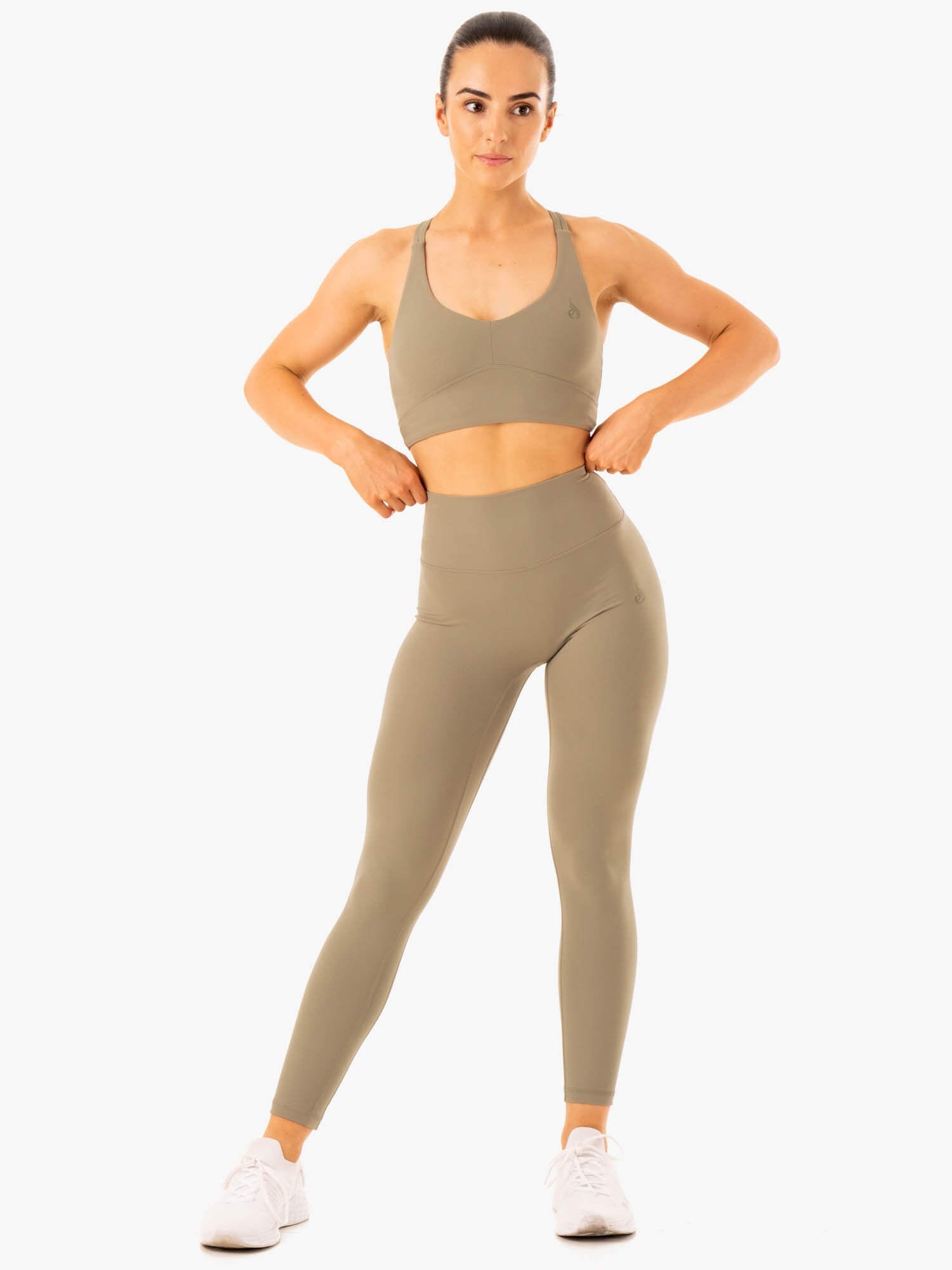 NKD Refine High Waisted Yoga Pants for Women - Tummy Control Workout Leggings - Comfortable Stretchy Khaki Activewear for Gym, Running & Lounge Wear