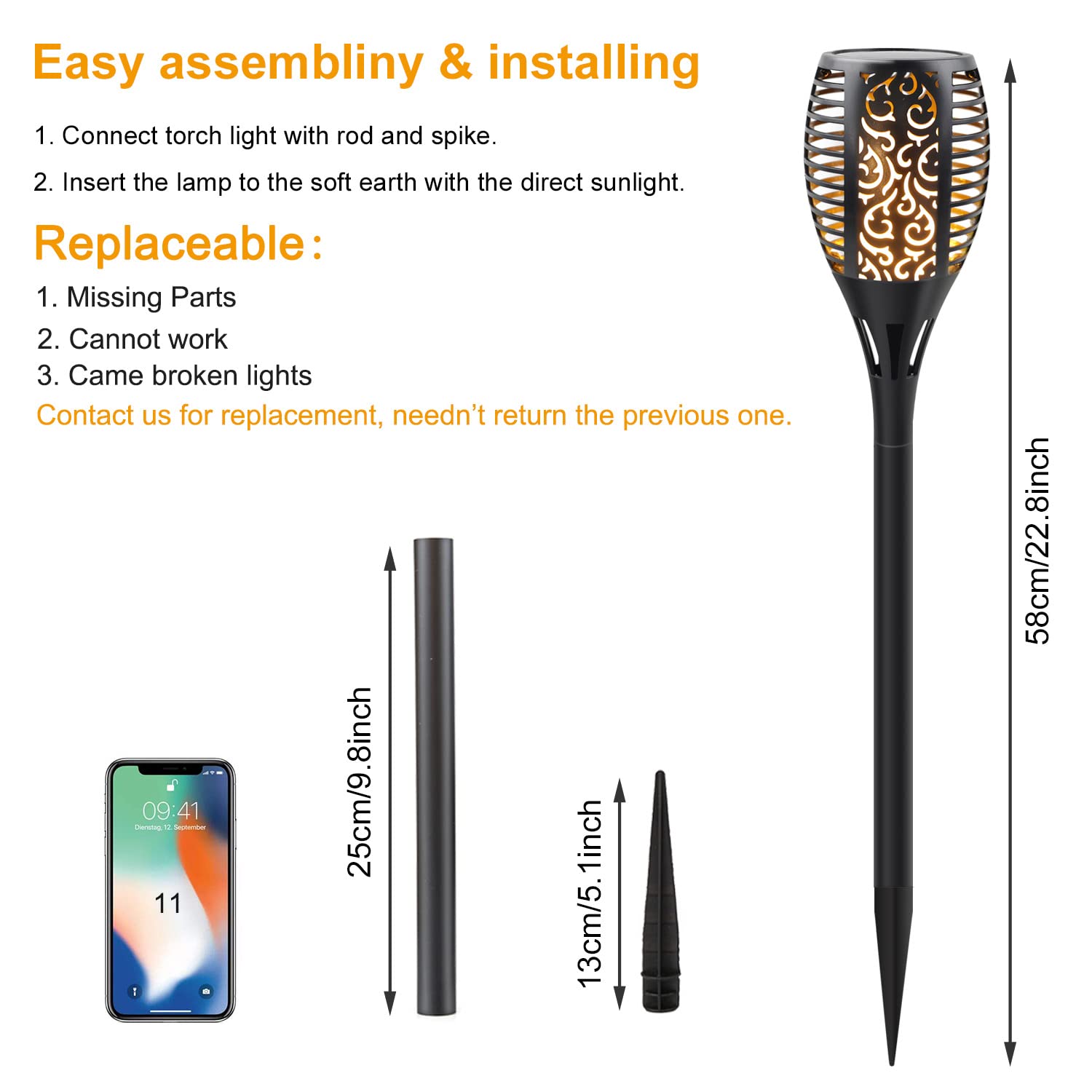 Solar Torch Lights with Flickering Flame Effect - 4 Pack Waterproof Outdoor Garden Lanterns, Auto On/Off Dusk to Dawn Solar Powered Stick Lights for Patio, Driveway, Lawn Decoration & Security Lighting | Perfect for Backyard Parties, Pathway Illumination and Landscape Accent Lighting