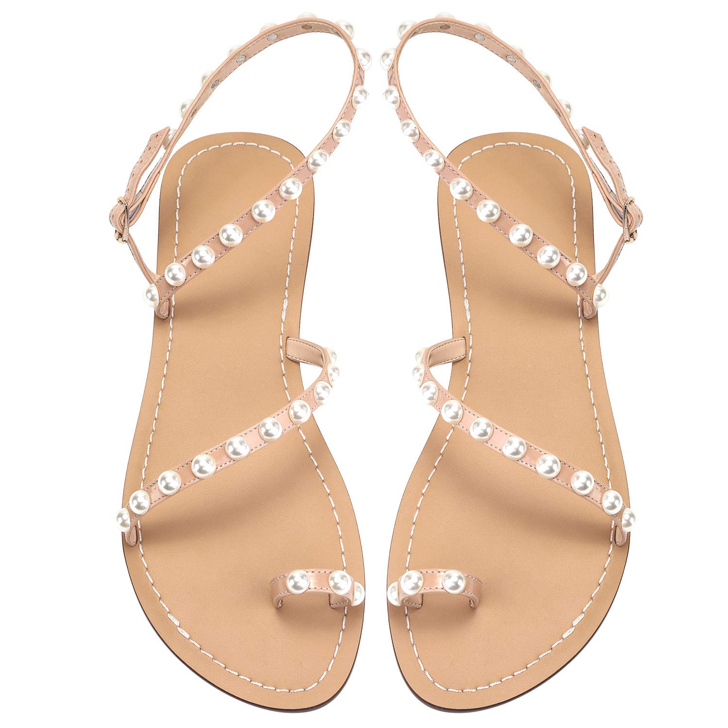 ZhuLinFeng Women's White Lace Wedding Sandals - Comfortable Flat Beach Bridal Shoes for Wedding Party, Dress Occasions & Summer Vacations - Size 6