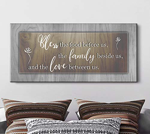 Bless The Food Before Us Quote - Rustic Farmhouse Kitchen Wall Decor, Christian Dining Room Art, Brown Wooden Sign 60x27 Inches - Perfect for Farmhouse, Cottage & Country Style Home Decor
