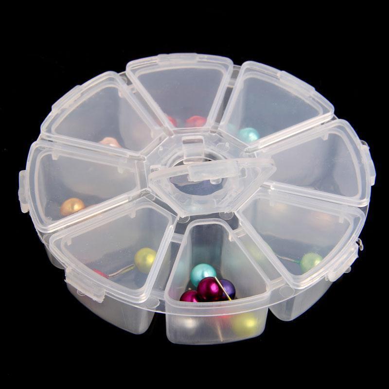 8 Compartment Round Empty Nail Art Storage Box for Acrylic Nails, Gel Polish & Manicure Tools - Perfect for Nail Salon, Home DIY & Professional Nail Technicians