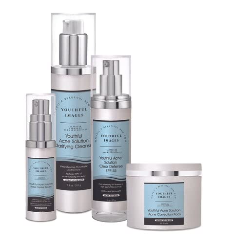 Youthful Acne Defense Kit - 4-Step Clear Skin System with 2% Salicylic Acid & 5% Benzoyl Peroxide - Acne Treatment for Teens & Adults - Unclogs Pores & Removes Blackheads - Perfect for Daily Skincare Routine & Breakout Prevention