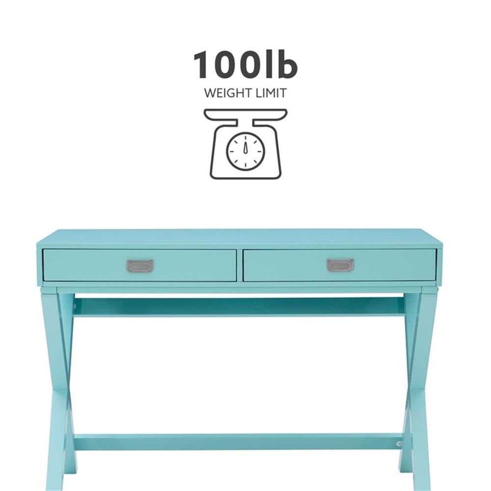 Linon Peggy Wood Two Drawer Writing Desk in Blue - Compact Home Office Desk for Small Spaces, Study & Work from Home (Blue Finish)