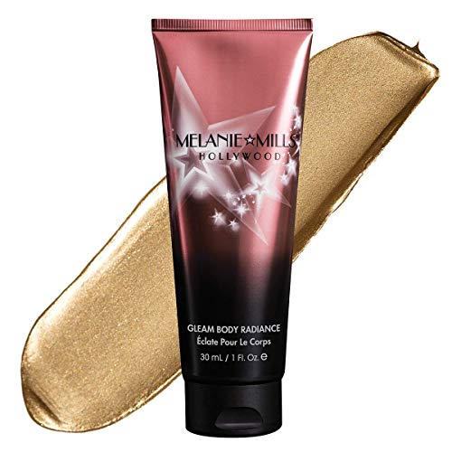Melanie Mills Hollywood Gleam Body Radiance - All-in-One Makeup, Moisturizer & Glow for Face & Body (Disco Gold, Mini 1 fl.oz) | Perfect for Parties, Weddings & Special Occasions
