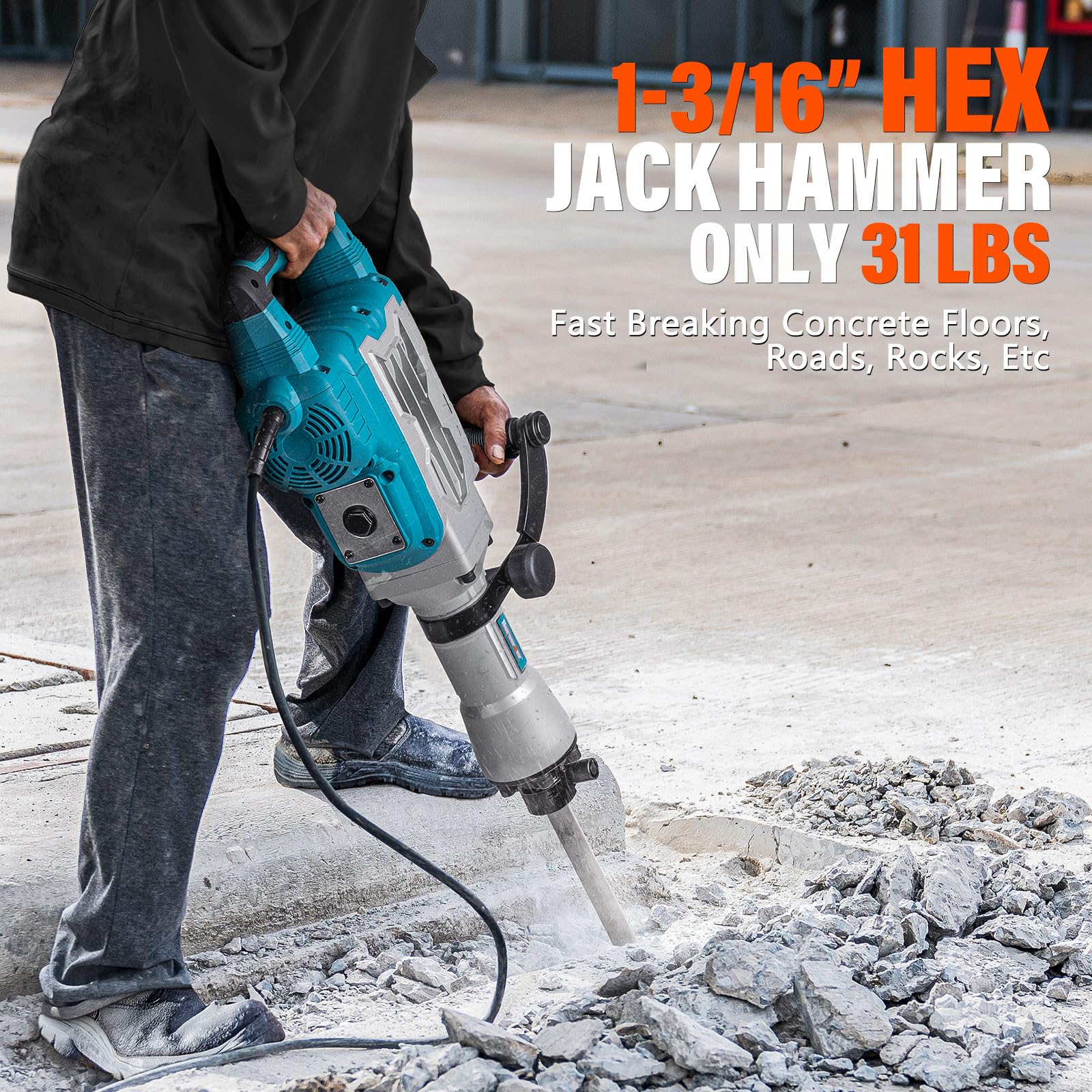 Berserker 1700W 30-Pound Electric Demolition Jack Hammer - 14-Amp Heavy Duty Concrete Breaker with 1-3/16