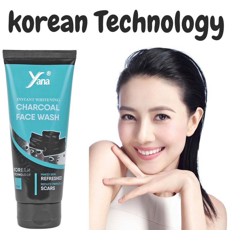Instant Whitening Activated Charcoal Face Wash for Men - Deep Pore Cleansing Facial Cleanser to Remove Dirt & Makeup from Oily Skin | Korean Skincare Technology | Perfect for Daily Deep Cleansing & Blackhead Removal