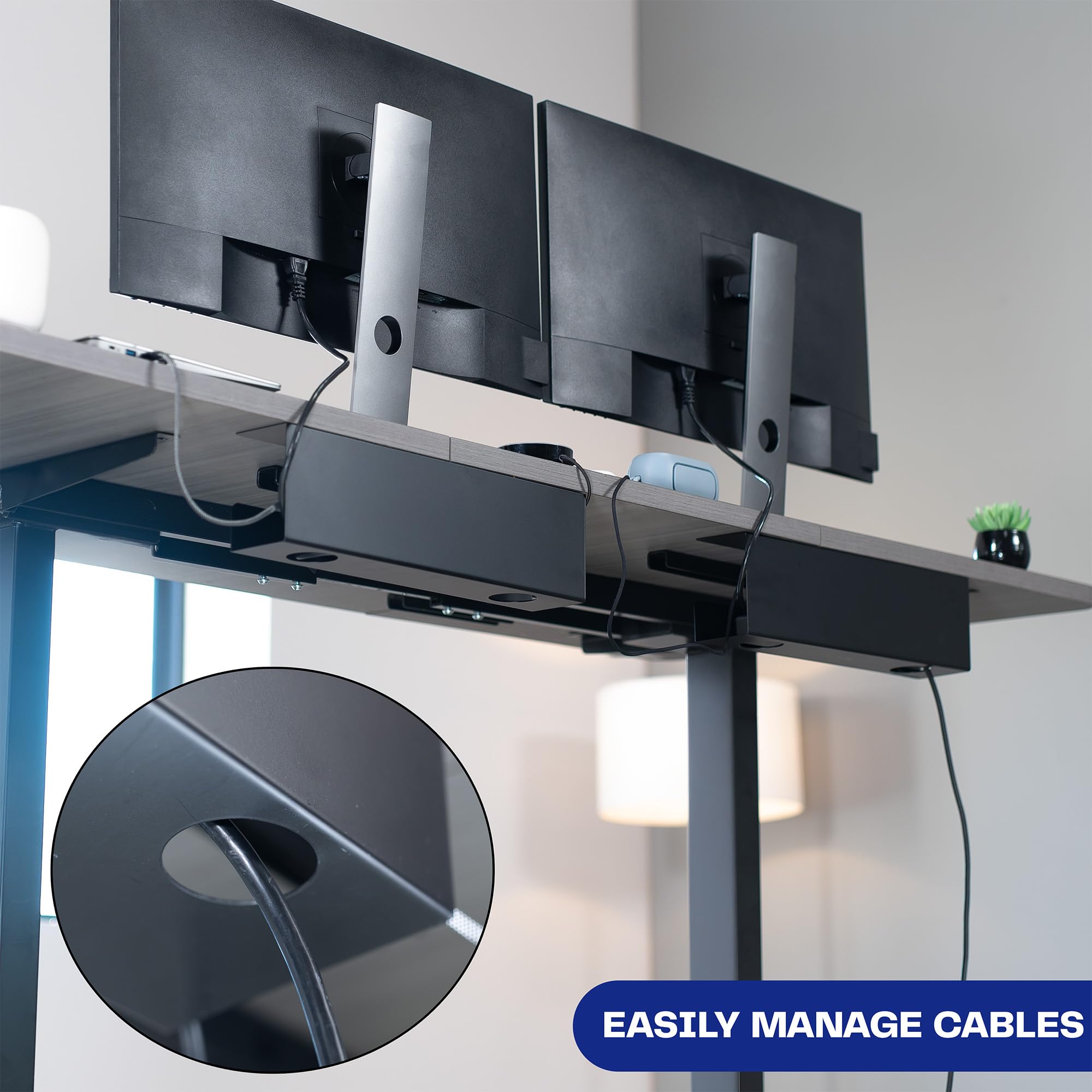 VIVO Under Desk 17 inch Cable Management Tray with Power Strip Holder - 2 Pack Black Cord Organizer for Office & Home Workspace, Wire Tamer for Computer, TV, Gaming Setup (DESK-AC06-2C)