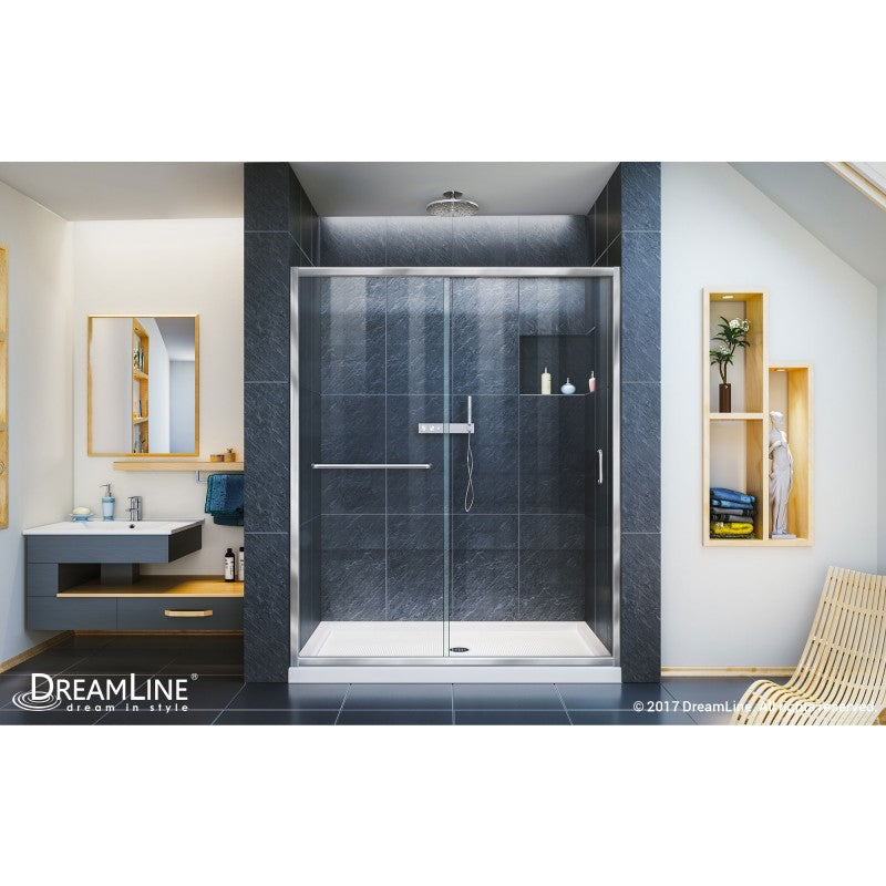 DreamLine Infinity Z 36x60x74.75 Inch Brushed Nickel Frameless Sliding Shower Door with White Base & Center Drain - Perfect for Modern Bathroom Renovations & Spa-Like Showers