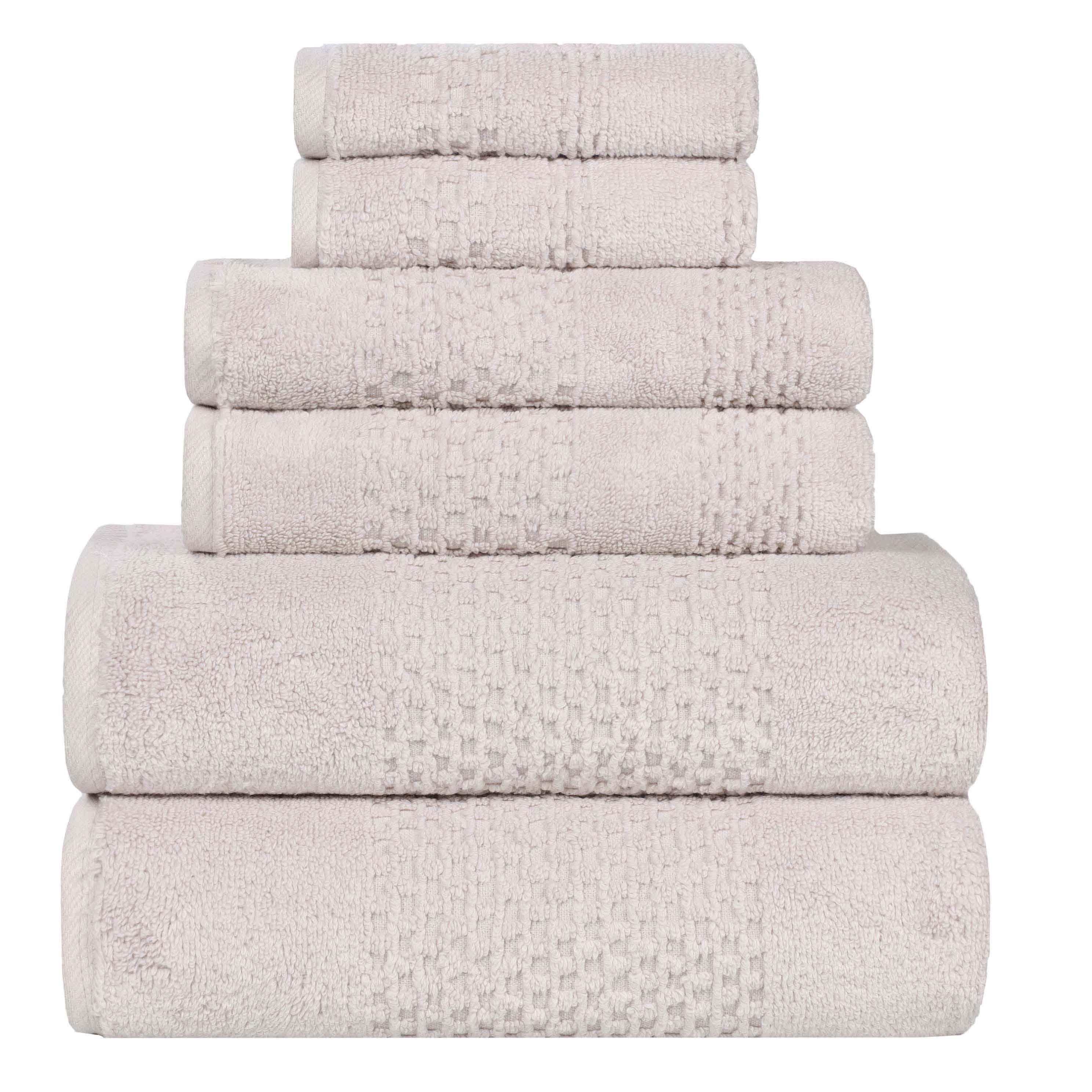 Playa Zero Twist Cotton Solid Waffle Textured 6 Piece Towel Set - Ultra Soft & Absorbent Bath Towels for Spa, Beach & Home Use