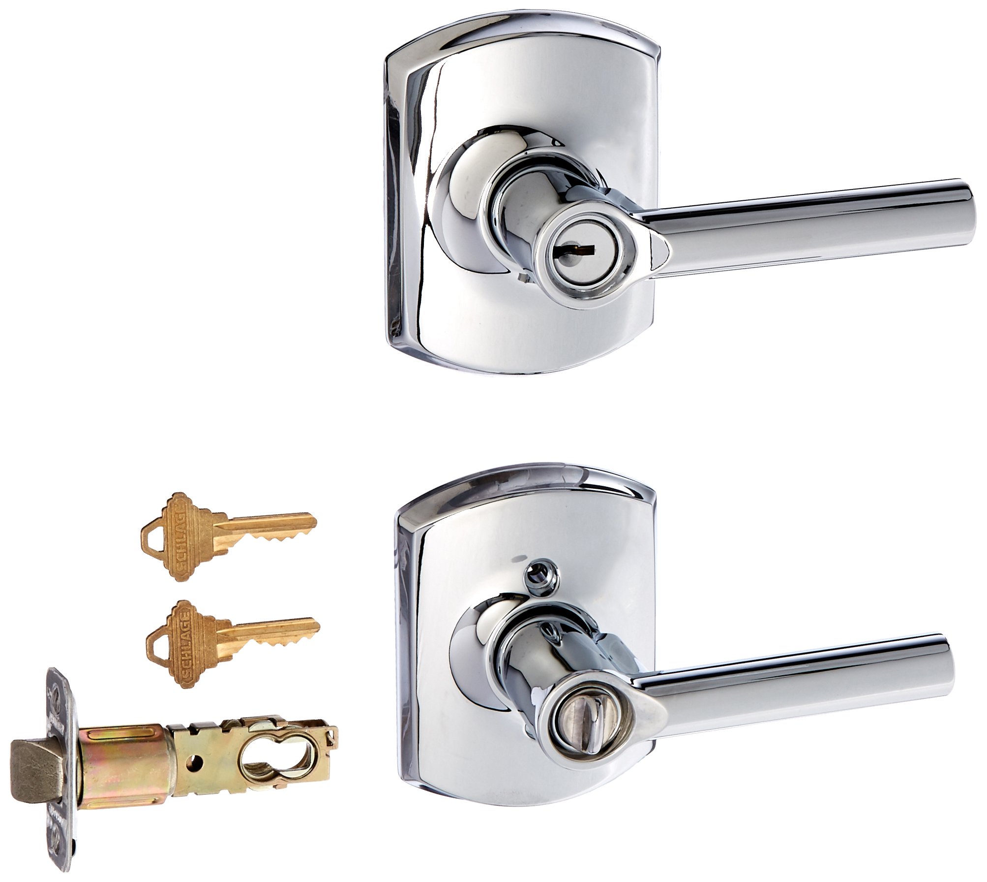 Schlage F51A Broadway 625 GRW Greenwich Deco Rose Entry Door Lock - Bright Chrome Finish | Secure & Stylish Front Door Hardware for Homes & Apartments