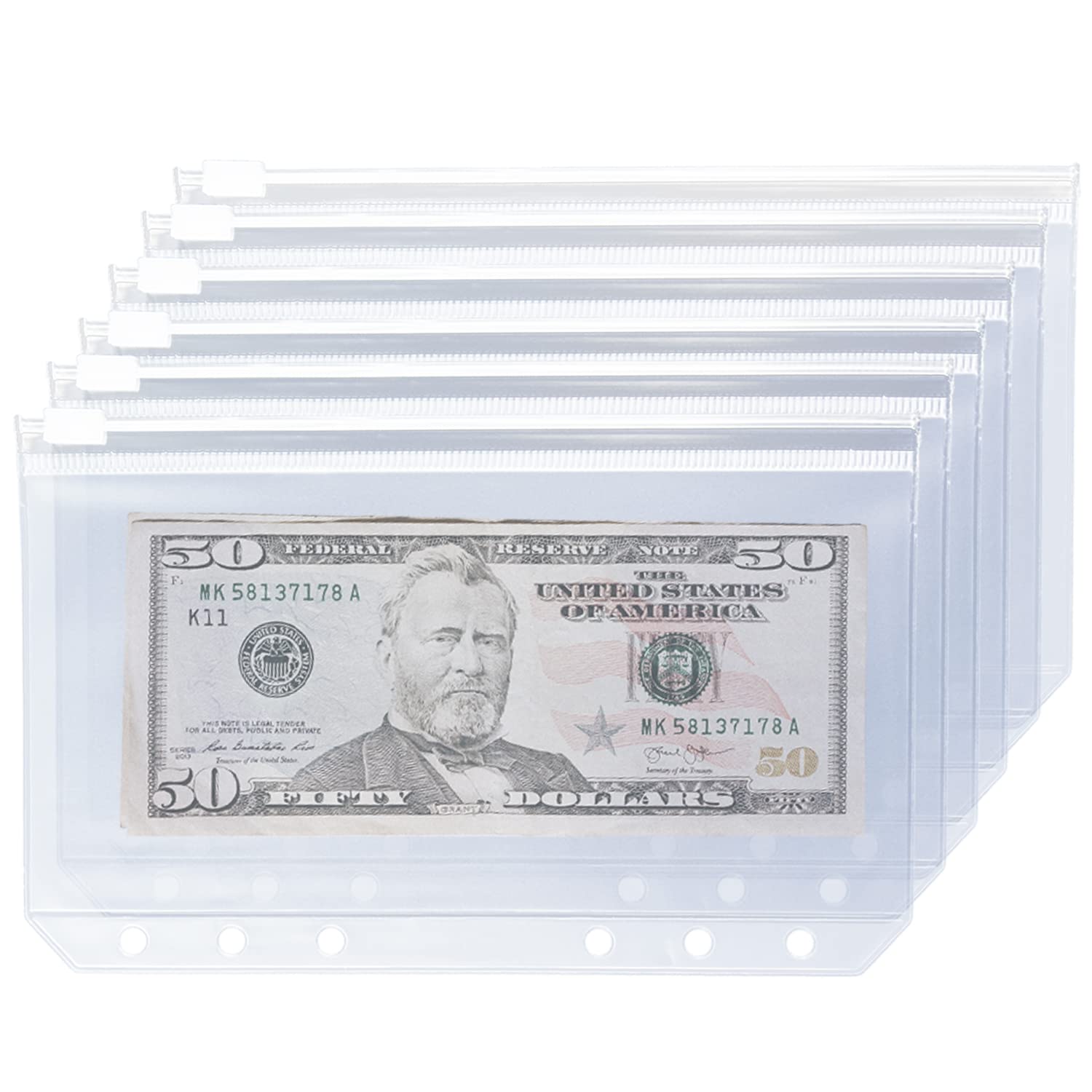 6-Pack A6 Binder Pockets - 6-Hole Waterproof Zipper Folders for 6-Ring Binder | Clear Plastic Pouch Organizer for Bills, Cash, Cards, Receipts & Photos | Perfect for Office, School & Home Organization