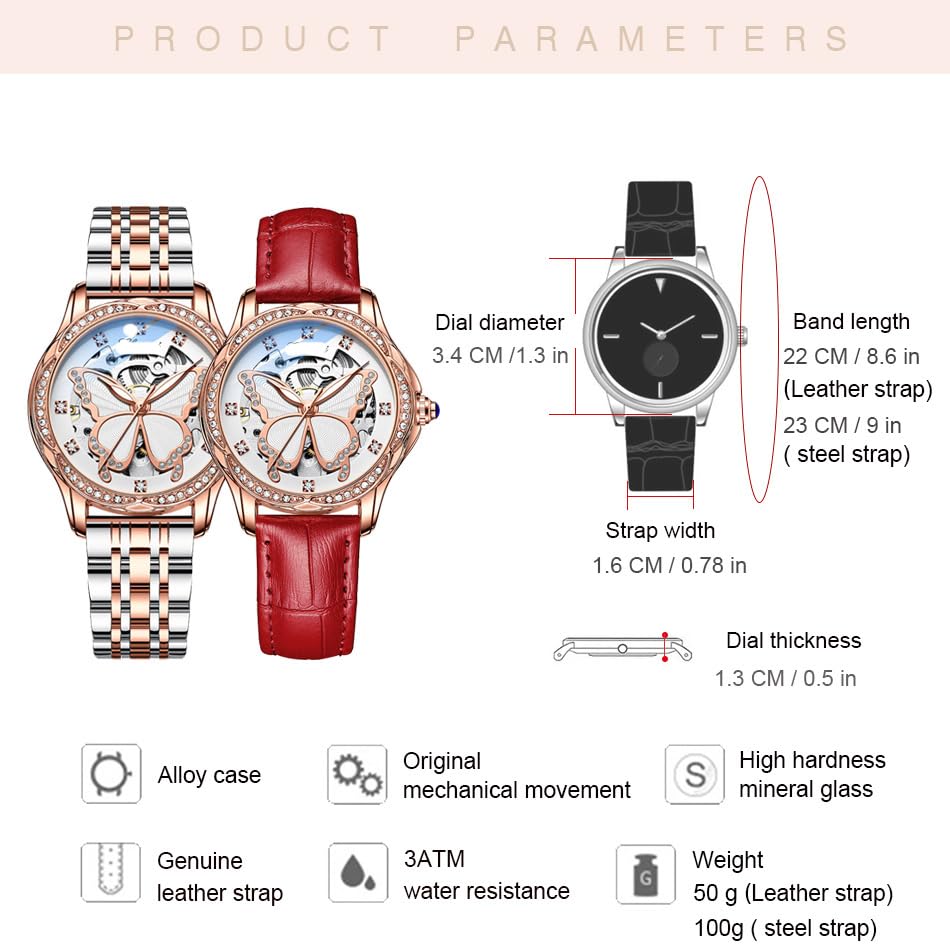 Elegant Reginald Women's Fashion Watch - Waterproof Butterfly Skeleton Dial Automatic Mechanical Dress Watch for Casual & Formal Occasions | Perfect for Office, Date Night & Special Events