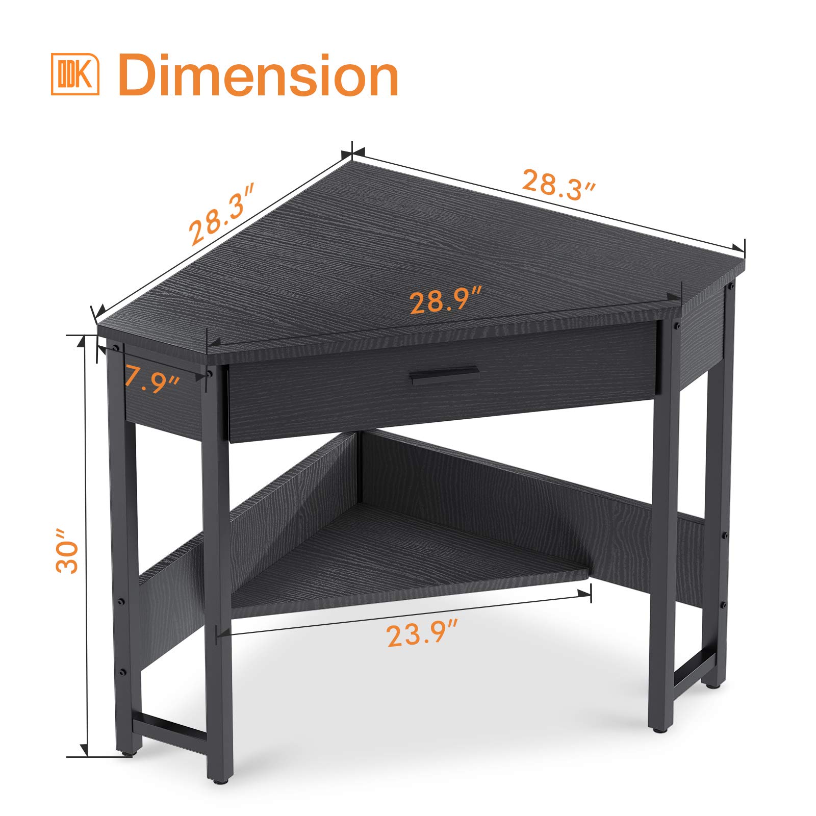 ODK Corner Desk - Triangle Computer Desk with Large Drawer & Storage Shelves, Small Space Writing Workstation for Home Office, Gaming Setup & Dorm Room