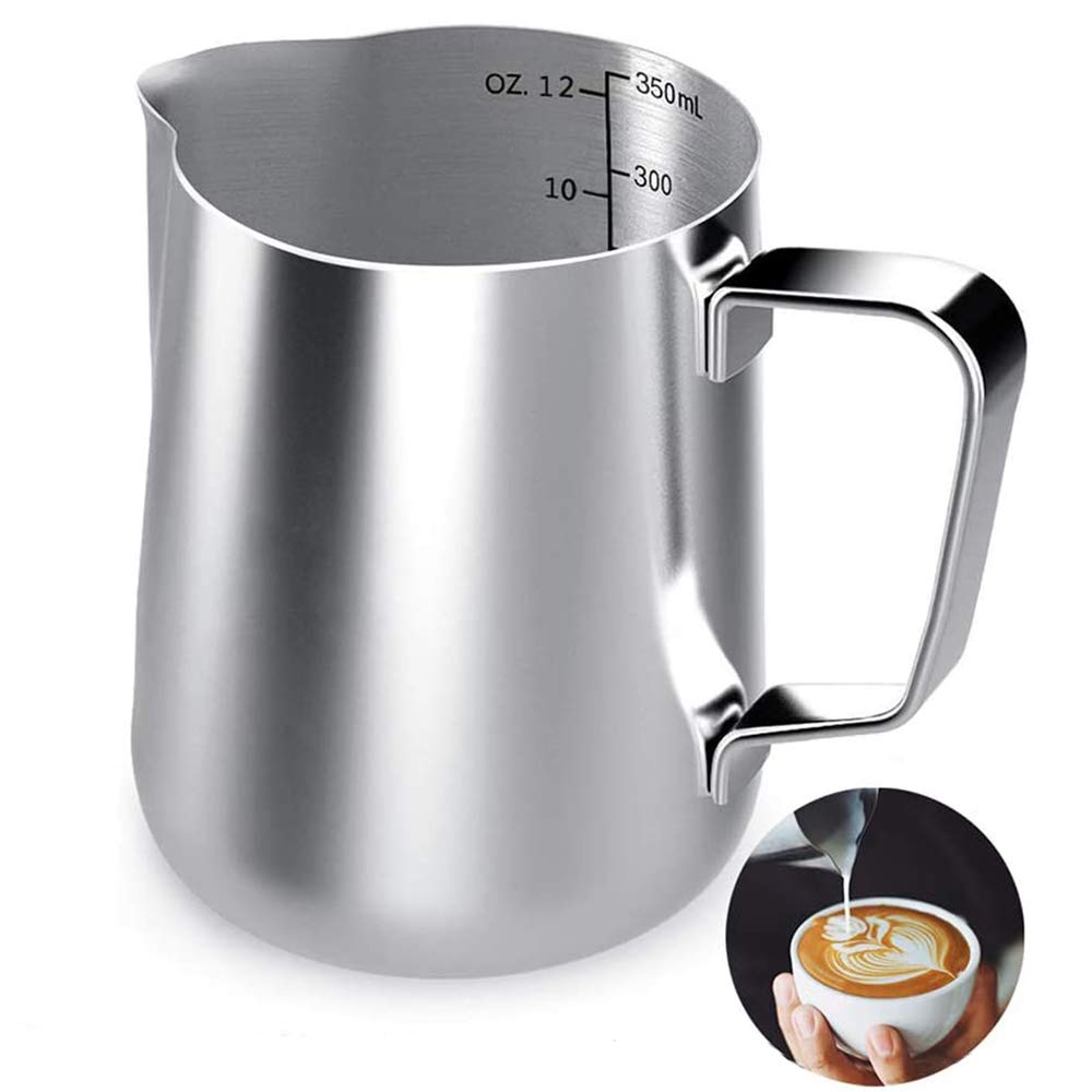 12Oz Stainless Steel Milk Frothing Pitcher for Espresso & Latte Art - Barista Grade Milk Frother Cup for Coffee, Cappuccino & Hot Chocolate at Home or Cafe