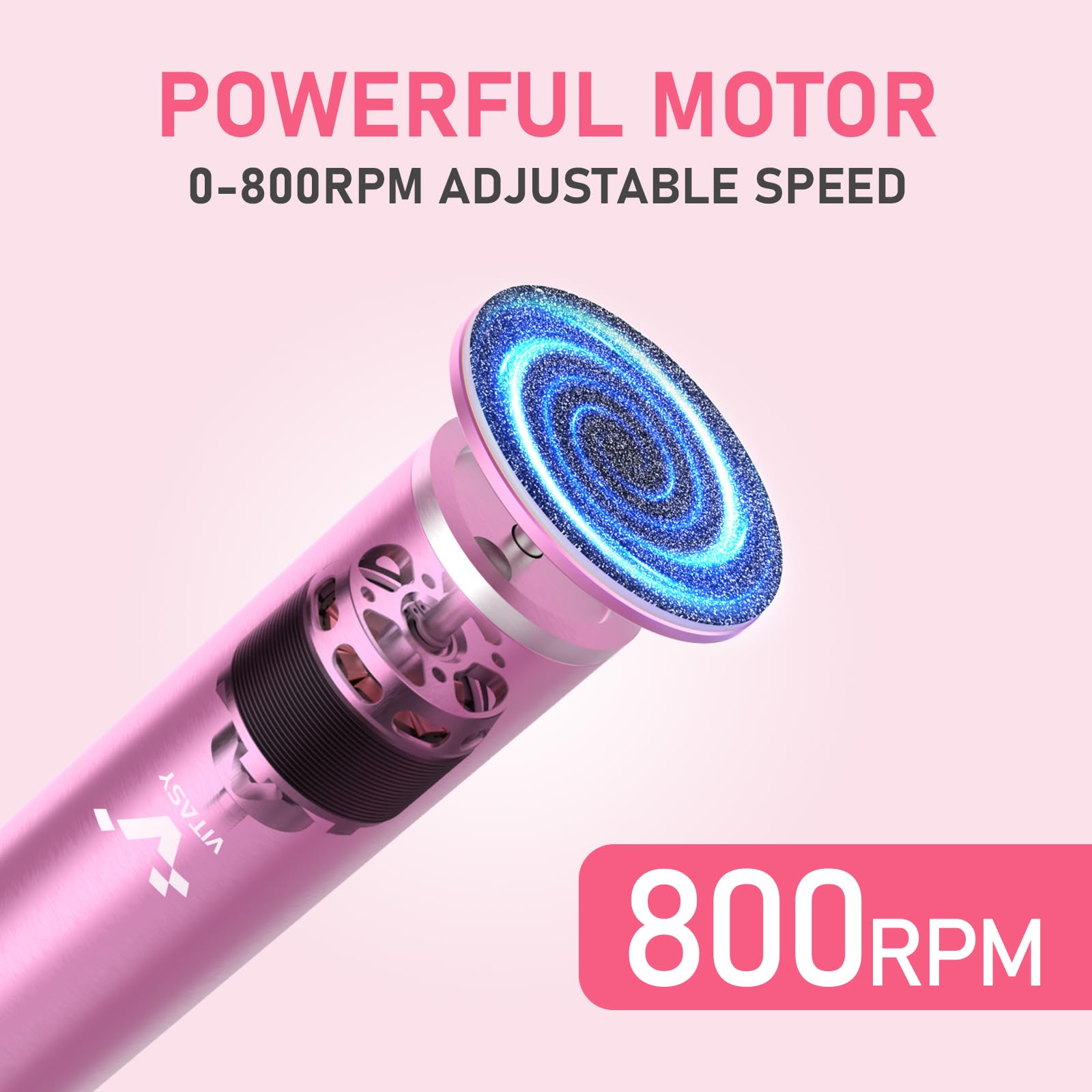 Electric Callus Remover for Feet - Adjustable Speed 0-800 RPM, Rechargeable Foot File with 70 Replacement Sandpaper Discs, Professional Pedicure Tool for Dead Cracked Skin & Calluses Removal - Perfect for Home Spa, Salon & Travel (Pink)