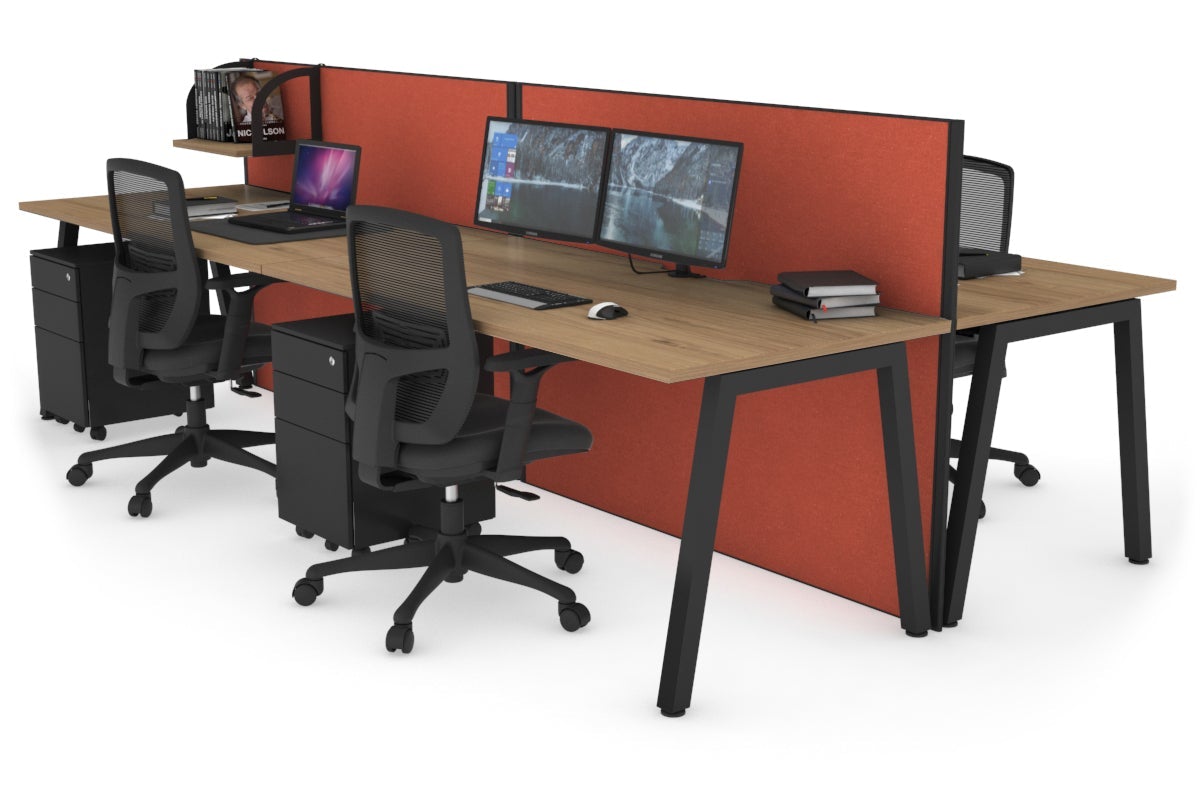 Horizon Quadro 4-Person Office Workstation Bench with A-Legs | 1400L x 800W Dimensions | Cable Management Scallop | Perfect for Collaborative Workspaces & Open Office Environments