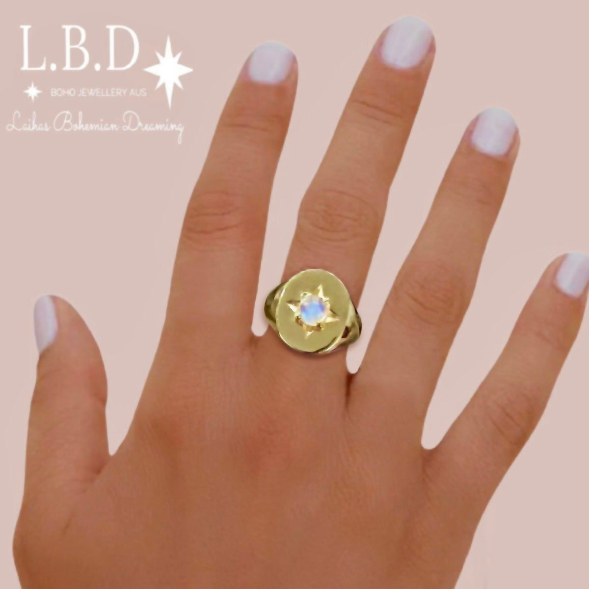 Laihas Hope & Guiding Light Gold Moonstone Signet Ring for Women - Elegant Spiritual Jewelry for Meditation, Yoga & Positive Energy