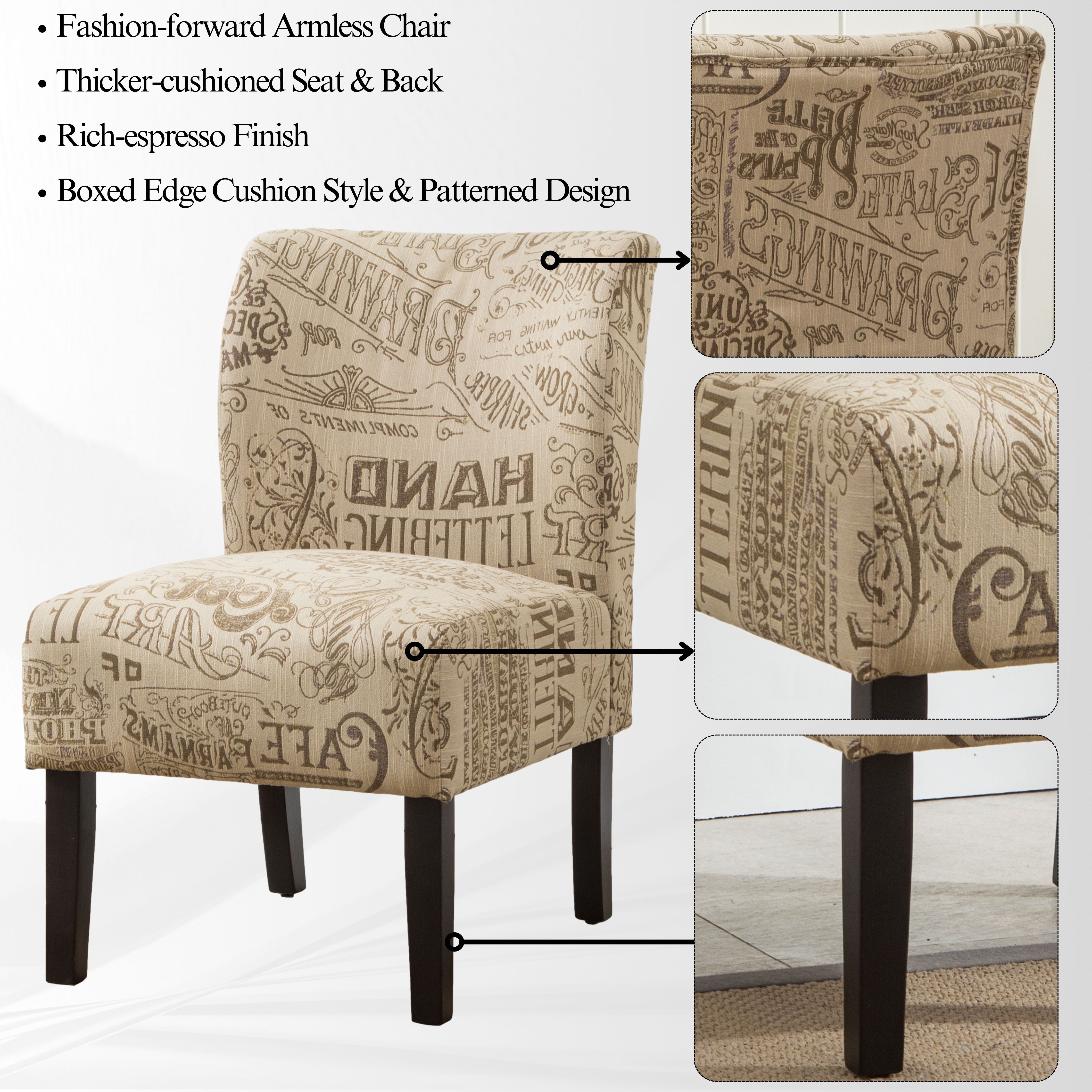 Modern Capa Fabric Armless Accent Chair by Roundhill Furniture - Stylish Contemporary Living Room Seating for Home Office, Lounge & Reading Nook