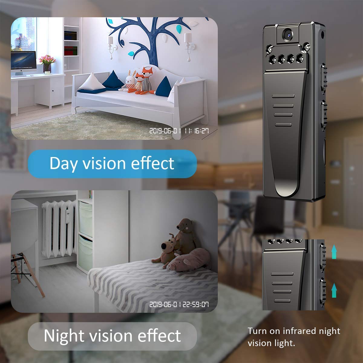 DEXILIO Mini DV Camera - 1080P HD Portable Digital Video Recorder with Clip, Motion Detection, Night Vision & Audio Recording | Perfect for Meetings, Lectures, Home Security & Covert Surveillance | Includes Free 32GB SD Card & Rotatable Lens
