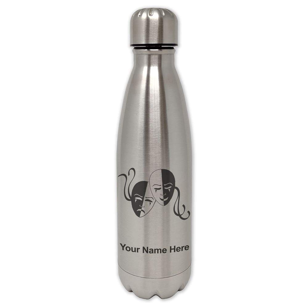 LaserGram Stainless Steel Water Bottle with Personalized Engraving - Insulated Single Wall Drama Masks Design - Perfect for Gym, Office & Outdoor Activities