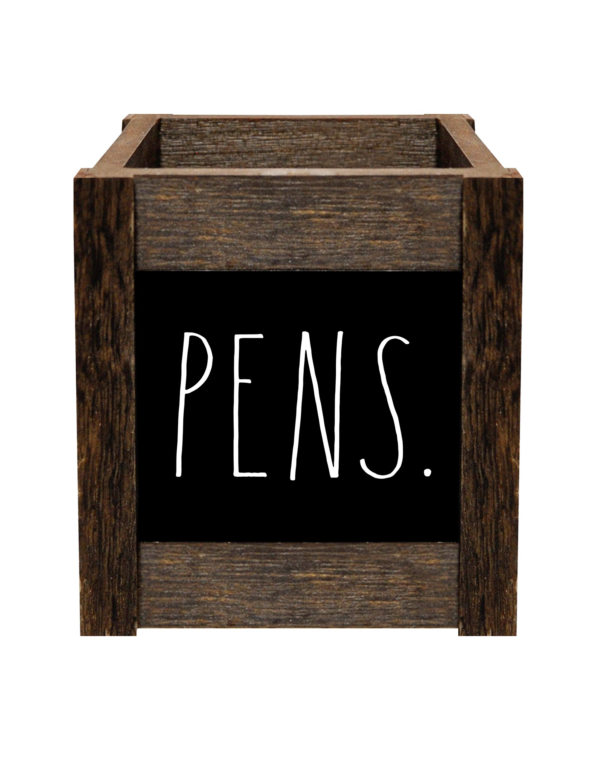 Rae Dunn Wooden Pencil Cup - Rustic Dark Brown Pen Holder & Desktop Organizer for Office, Home, School - Perfect for Organizing Pens, Markers, and Supplies on Desks, Workstations, and Study Areas