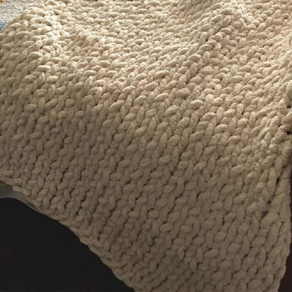 Handmade Chunky Knit Blanket - Soft Chenille Braided Throw for Bed, Sofa & Chair - Cozy Home Decor & Breathable Bedding - White 60x60cm (24x24in) - Perfect for Living Room, Bedroom & Winter Snuggling