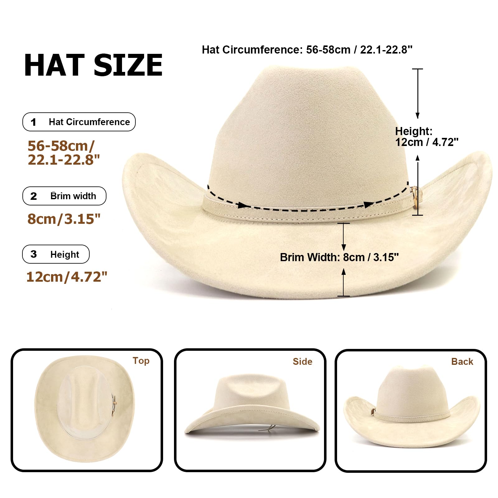 **Western Cowboy Hat for Men & Women - Wide Brim Felt Fedora Hat with Buckle Belt - Stylish Cowgirl Hat for Rodeo, Country Music Festivals & Outdoor Adventures**