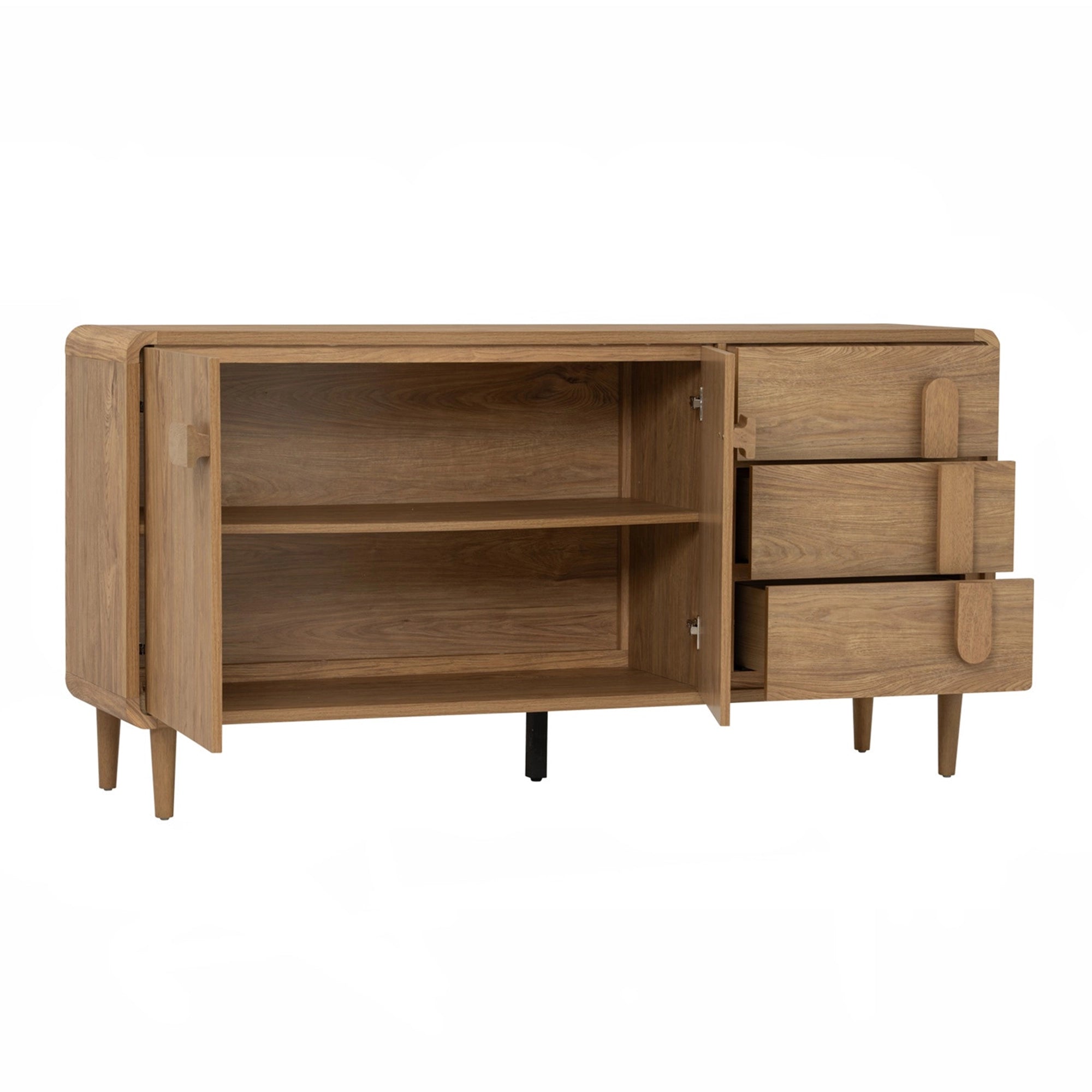 Modern Sora Sideboard 1.6m - 63 Inch Wide Buffet Cabinet with Storage Shelves for Dining Room, Living Room & Entryway - Solid Wood TV Stand with Drawers & Doors - Rustic Home Furniture for Farmhouse Decor