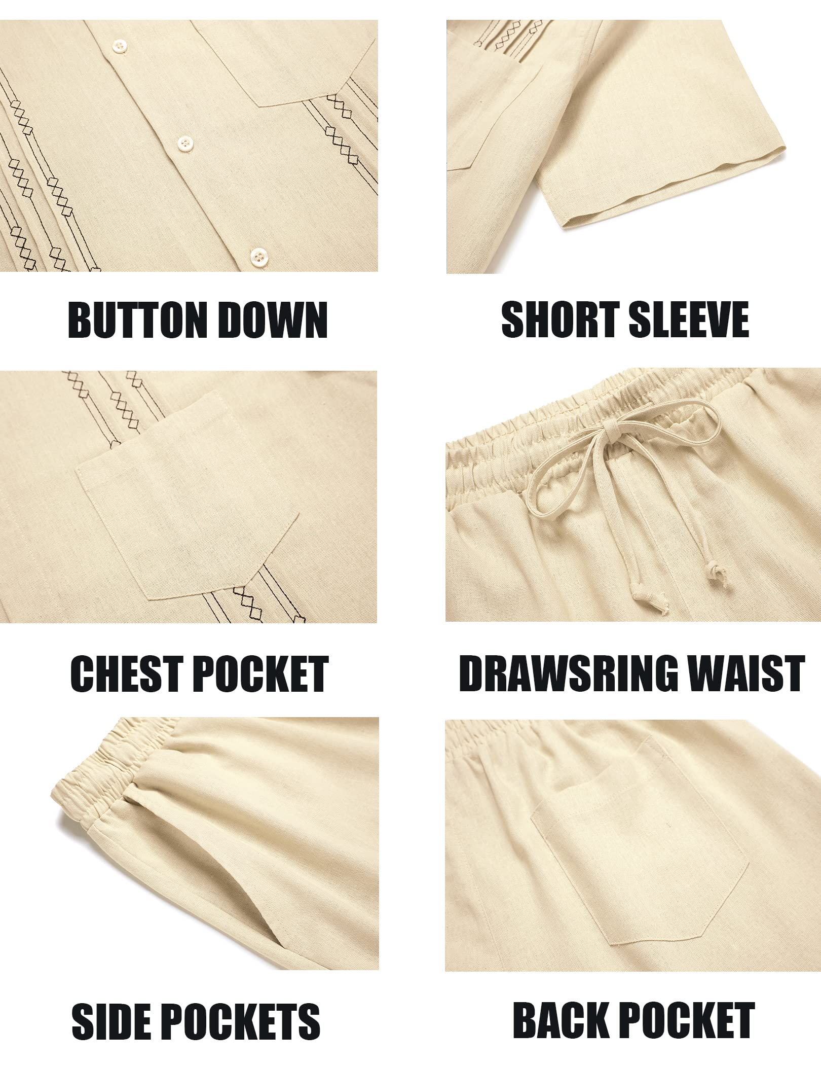 COOFANDY Men's 2-Piece Beach Short Set - Stylish Guayabera & Shorts for Vacation, Resort Wear | Perfect for Summer Getaways, Pool Parties & Tropical Holidays