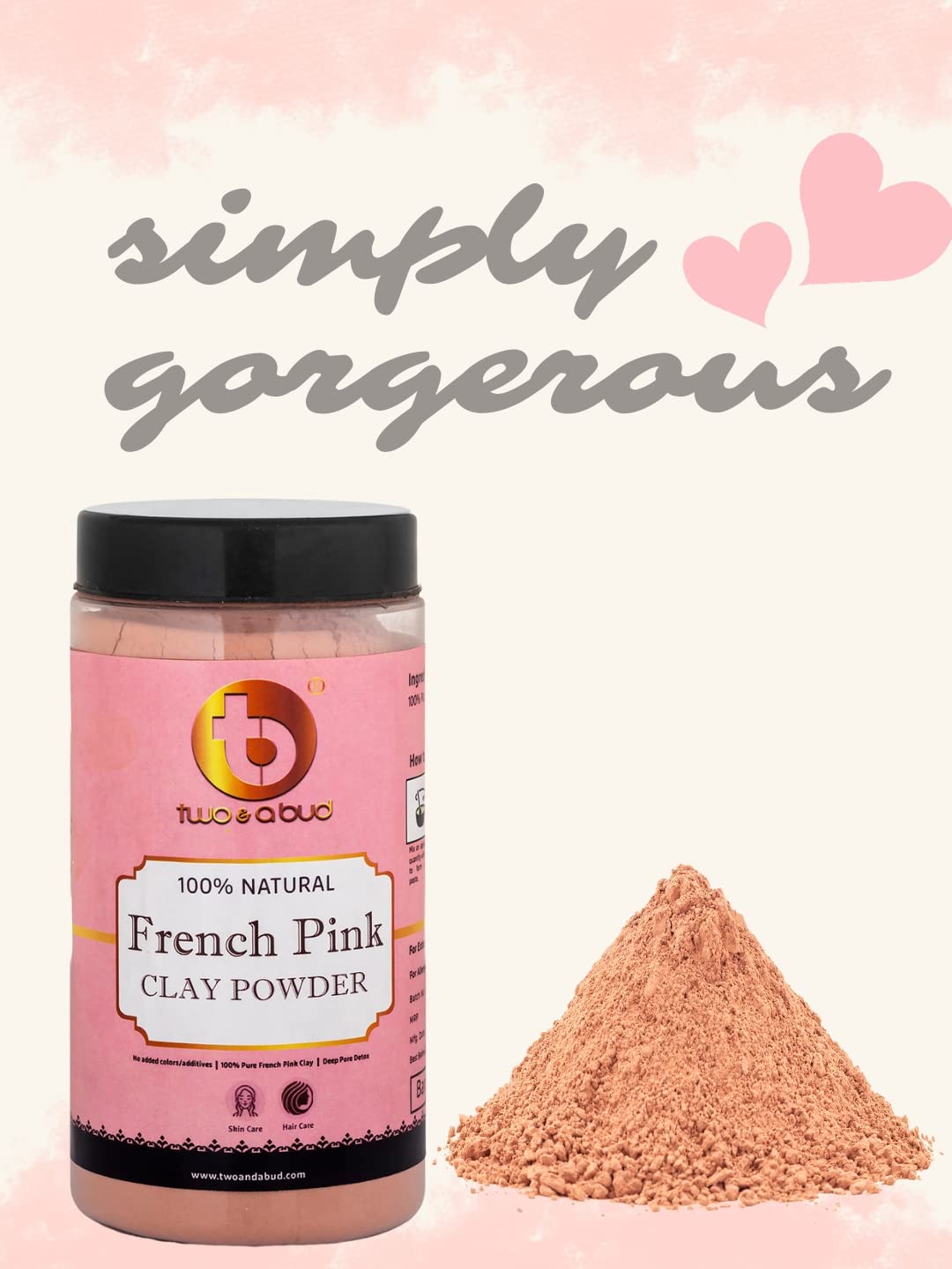 100% Natural French Pink Clay Powder with Herbal Ingredients - Skin & Hair Care for Brightening, Cleansing & Masking (250g) | Perfect for DIY Face Masks, Hair Treatments & Natural Beauty Routines
