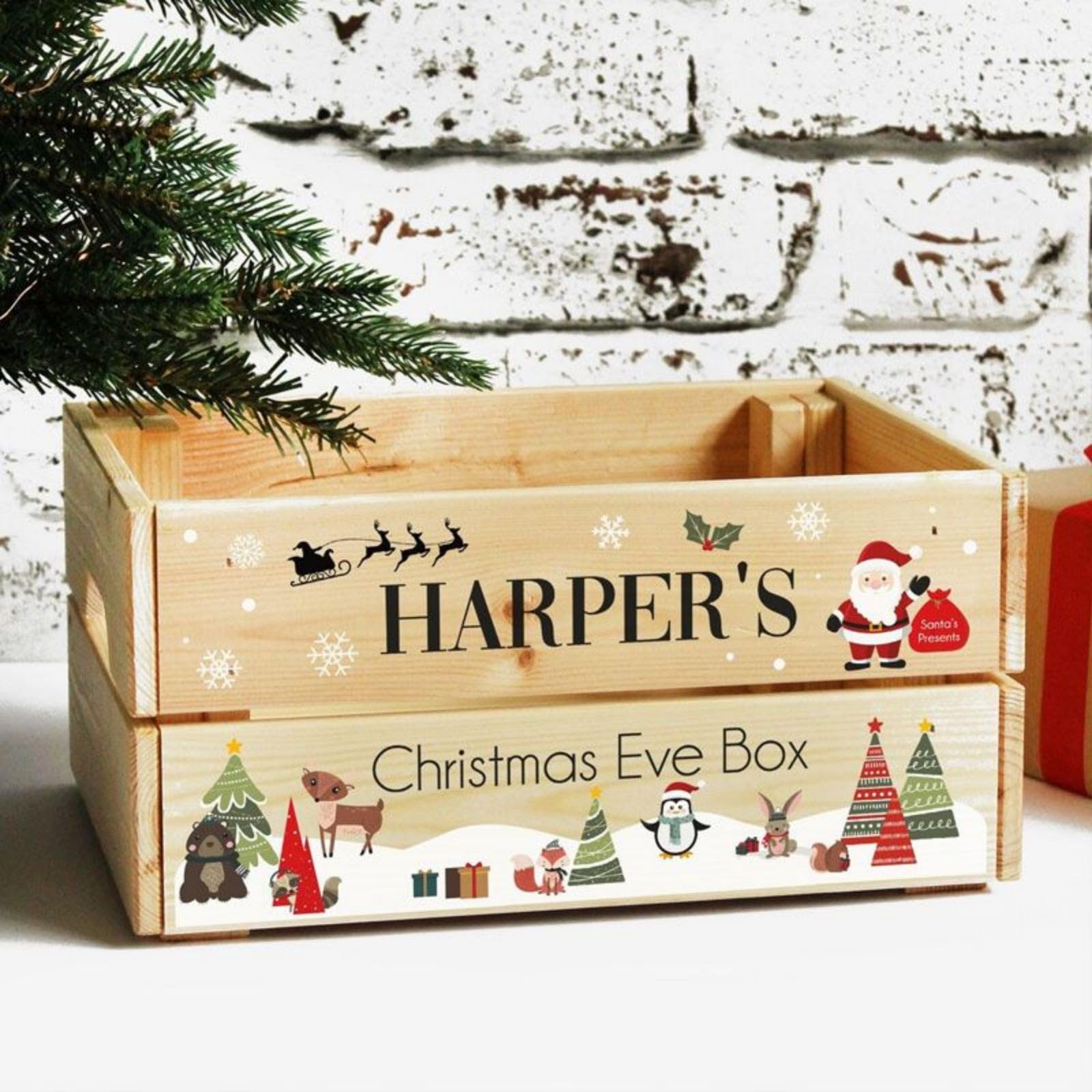 Personalized Wooden Christmas Eve Crate - Custom Christmas Gift Box for Kids & Family | Holiday Decor, Present Storage & Festive Keepsake Box