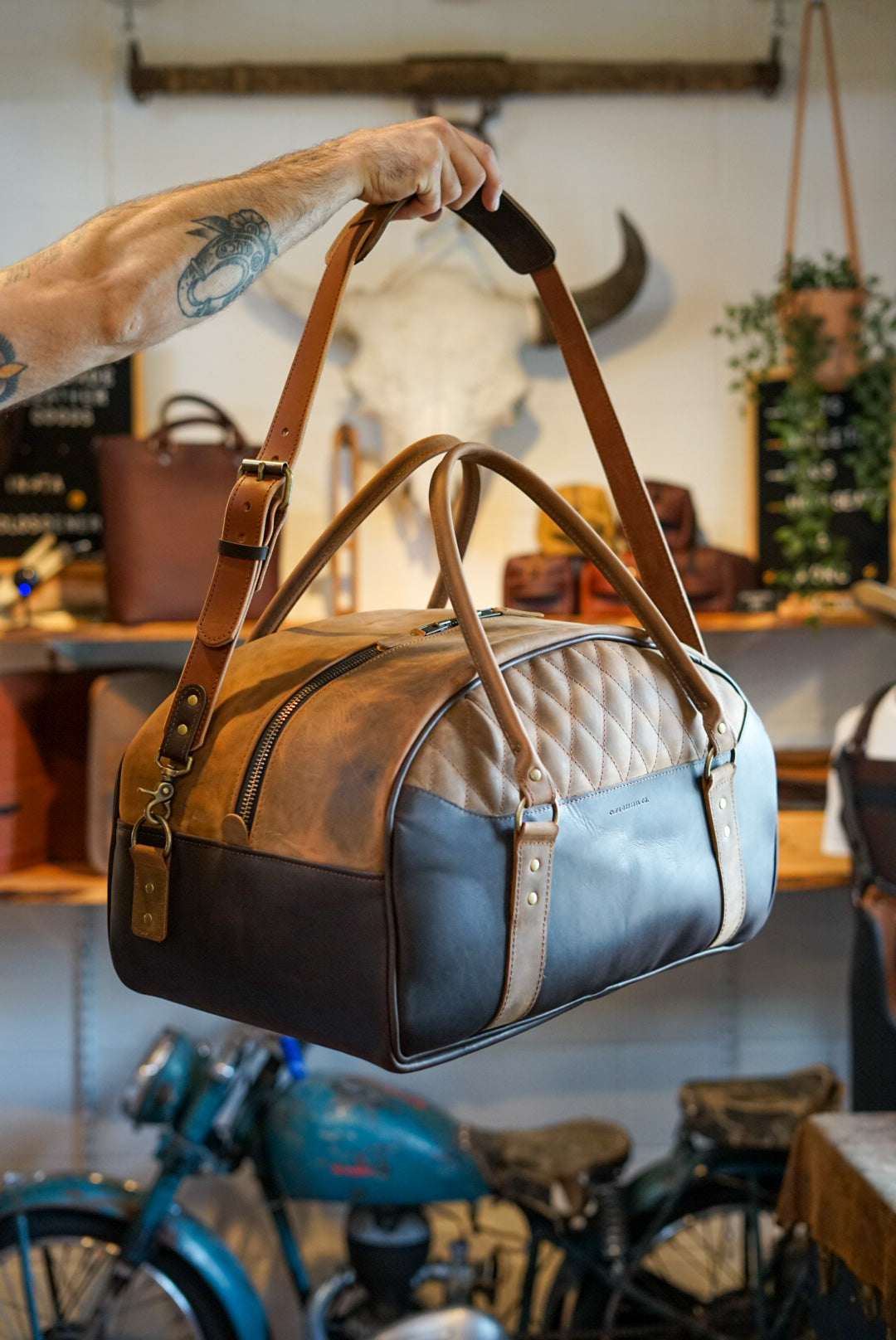 Premium Rancher Duffle Bag - Two Tone Chocolate Mocha & Brown Sugar Brown - Perfect for Travel, Work & Outdoor Adventures