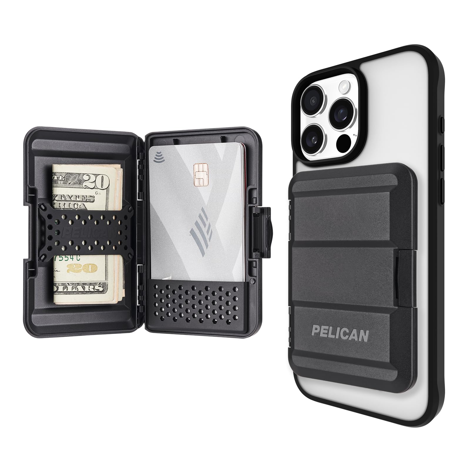 **Pelican MagSafe Wallet for iPhone 16 Pro Max/15 Pro Max/14/13/12 - Heavy Duty MIL-STD Magnetic Snap-On Phone Wallet & Card Holder - Detachable Slim Hard Case (Black) - Perfect for Travel, Work & Everyday Use**