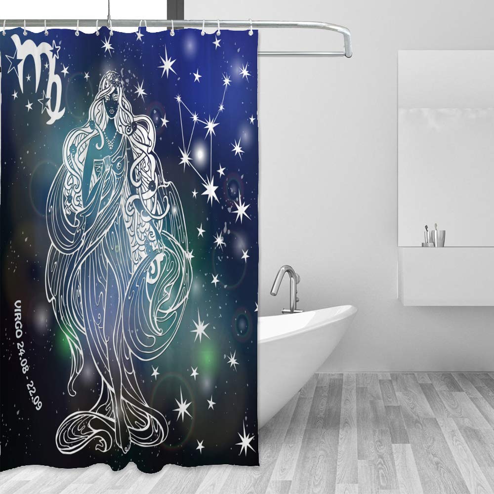 Hapuxt Waterproof Shower Curtain 60x72 Inch - Virgo Astrology Design, Polyester Fabric with 12 Hooks, Machine Washable & Durable - Perfect for Bathroom Decor, Spa Retreats & Modern Home Accessories