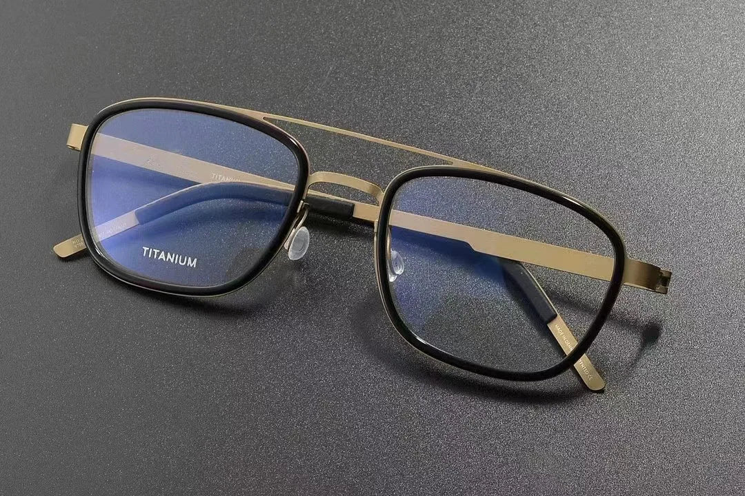 Aimee Unisex Full Rim Square Double Bridge Titanium Acetate Eyeglasses 9708 - Lightweight Durable Glasses for Men & Women - Perfect for Reading, Work, and Everyday Fashion