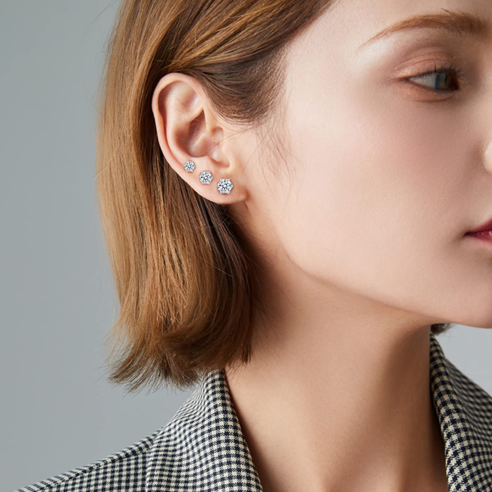 925 Sterling Silver Stud Earrings Set for Women - 14K Gold Plated Hypoallergenic CZ Earrings | 4 Pairs Different Sizes | Perfect for Daily Wear, Gift Giving & Special Occasions
