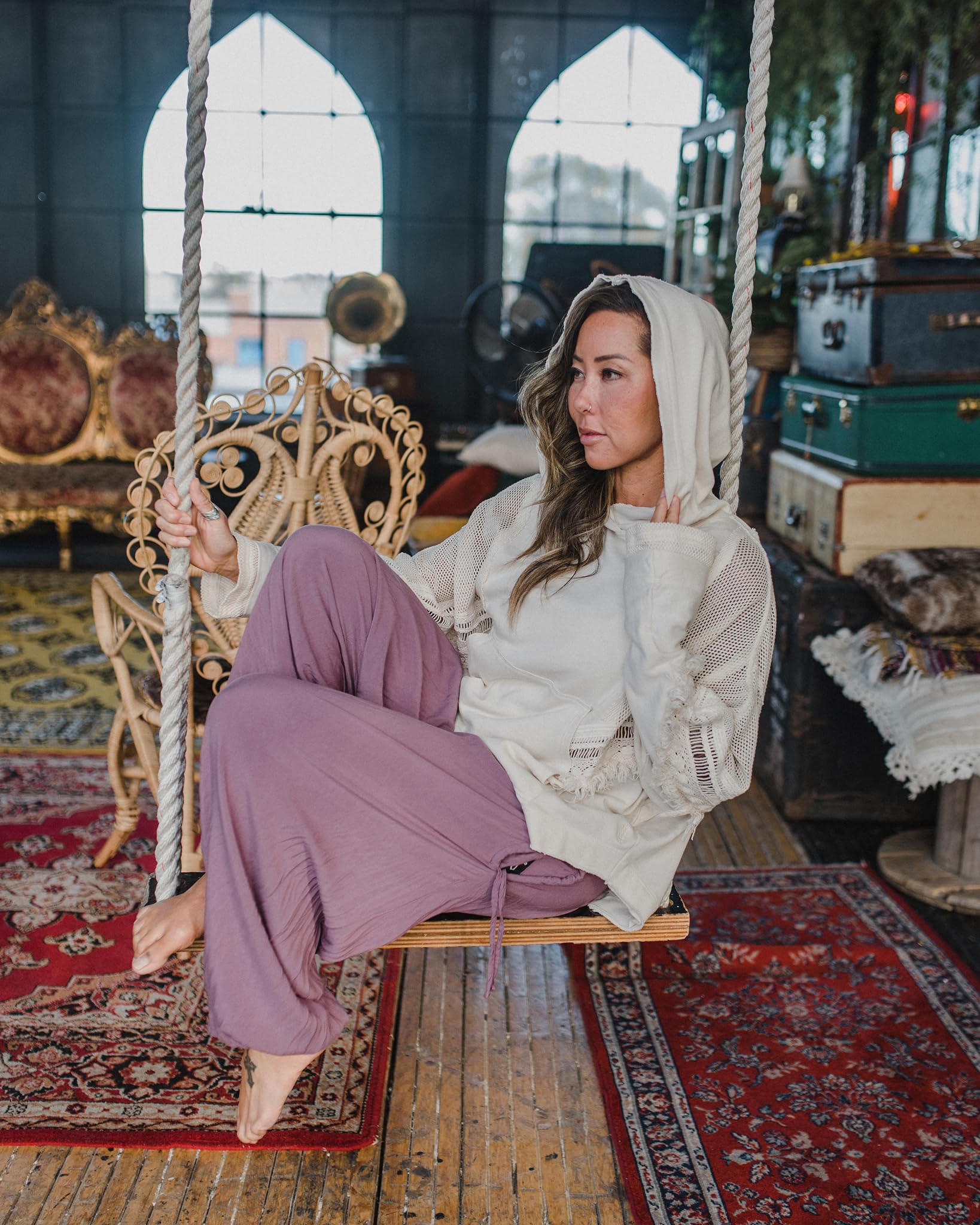 Boho Harem Pants for Women - Loose Lightweight Cotton Summer Pants with Pockets - Casual Beach Yoga Lounge Pants for Vacation, Travel & Relaxation