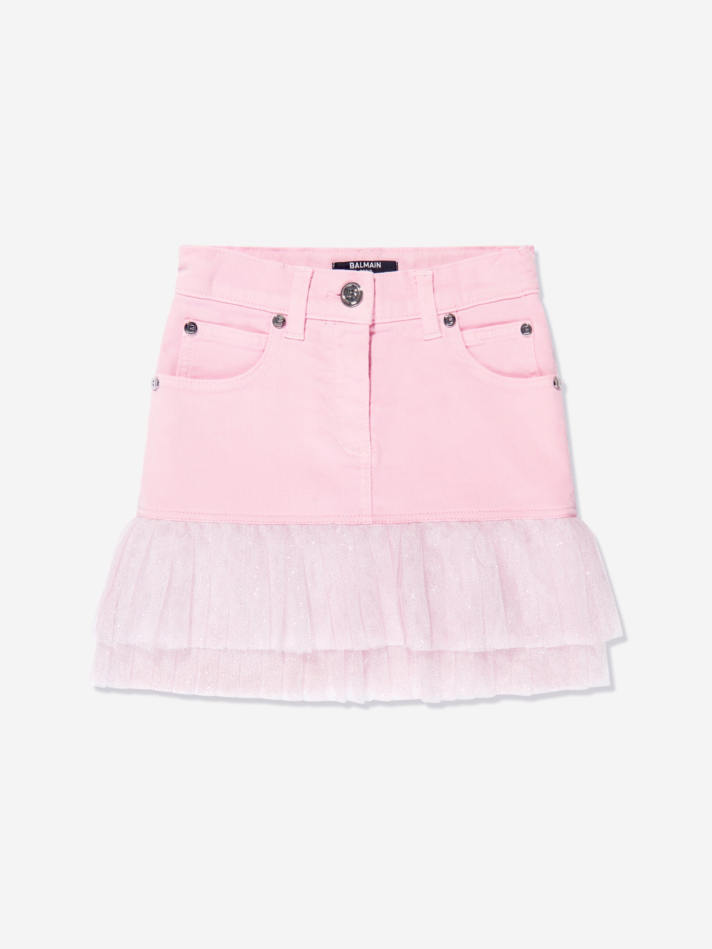 Balmain Girls Pleated Hem Skirt - Pink Flared Mini Skirt for Kids | Perfect for Parties, School & Special Occasions