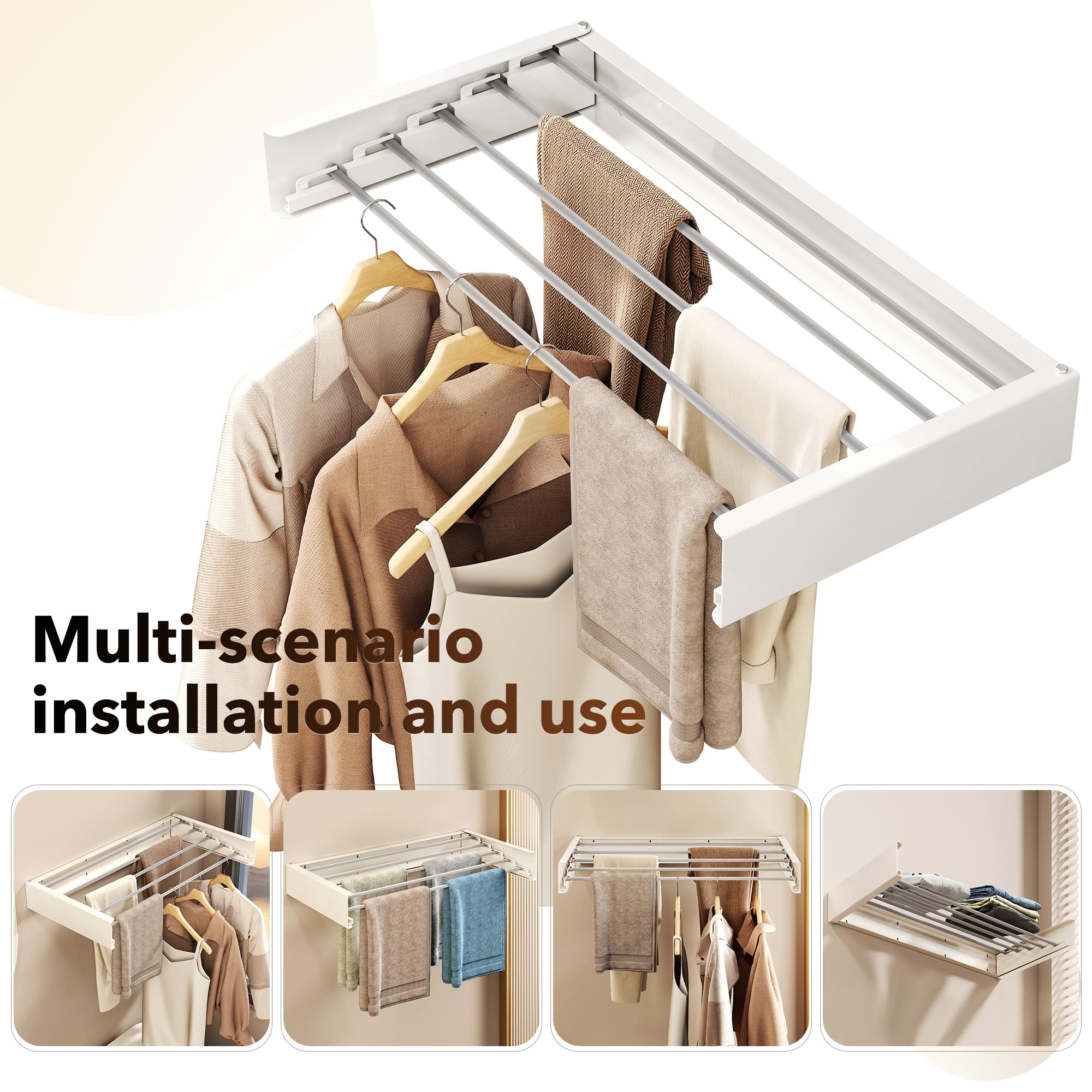 Wall Mounted Retractable Laundry Drying Rack - 31.5