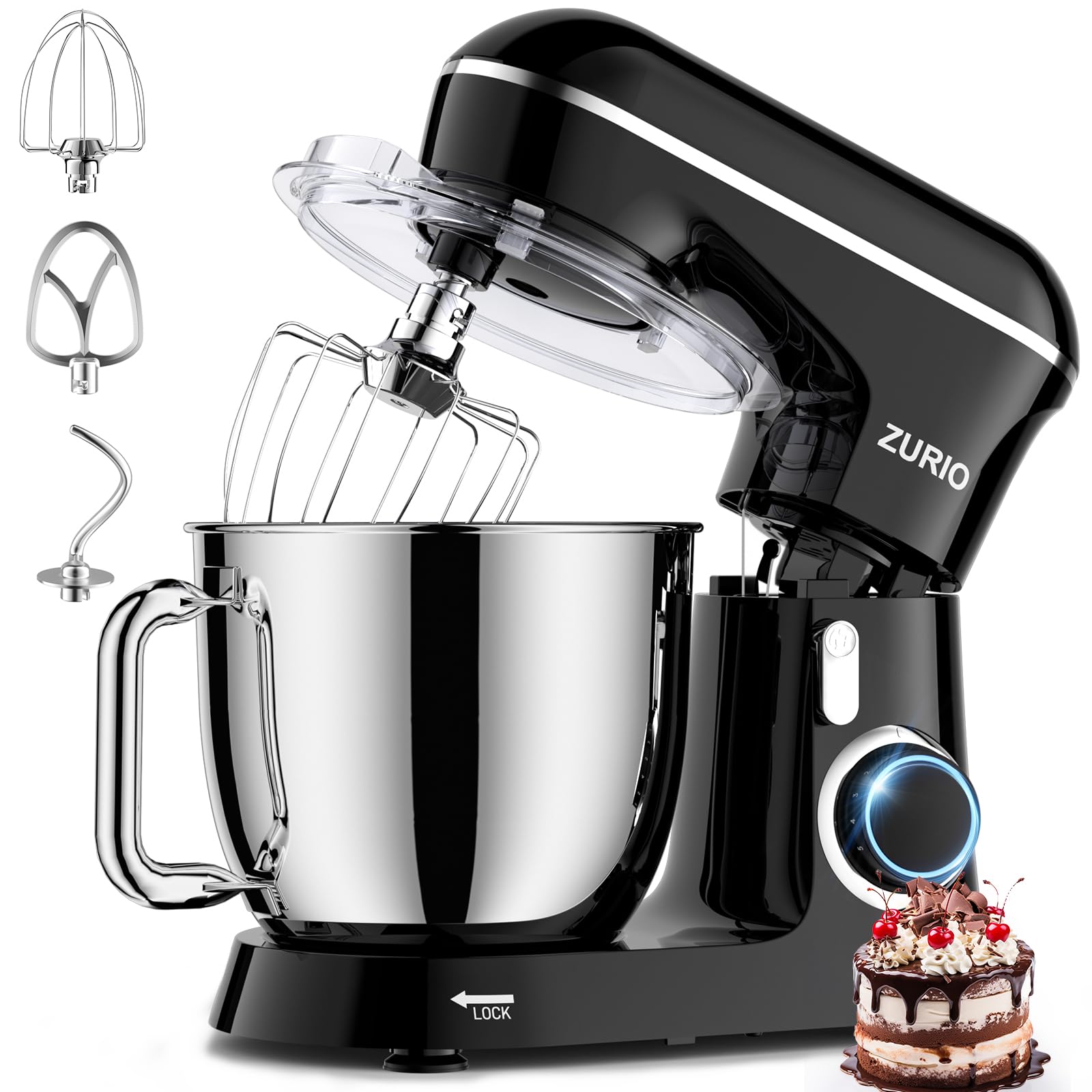 Zurio 6-Quart Stand Mixer - 10-Speed Tilt-Head Electric Kitchen Mixer with Stainless Steel Bowl & Dishwasher-Safe Attachments - Perfect for Baking Cakes, Cookies, Bread & More at Home